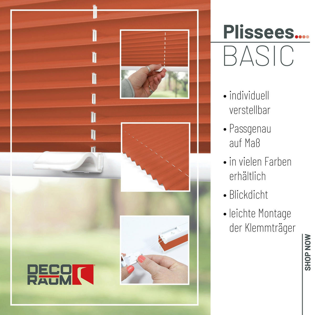 PLISSEE Basic ohne Bohren - Orange, Textil (100/210cm) - Deco-Raum