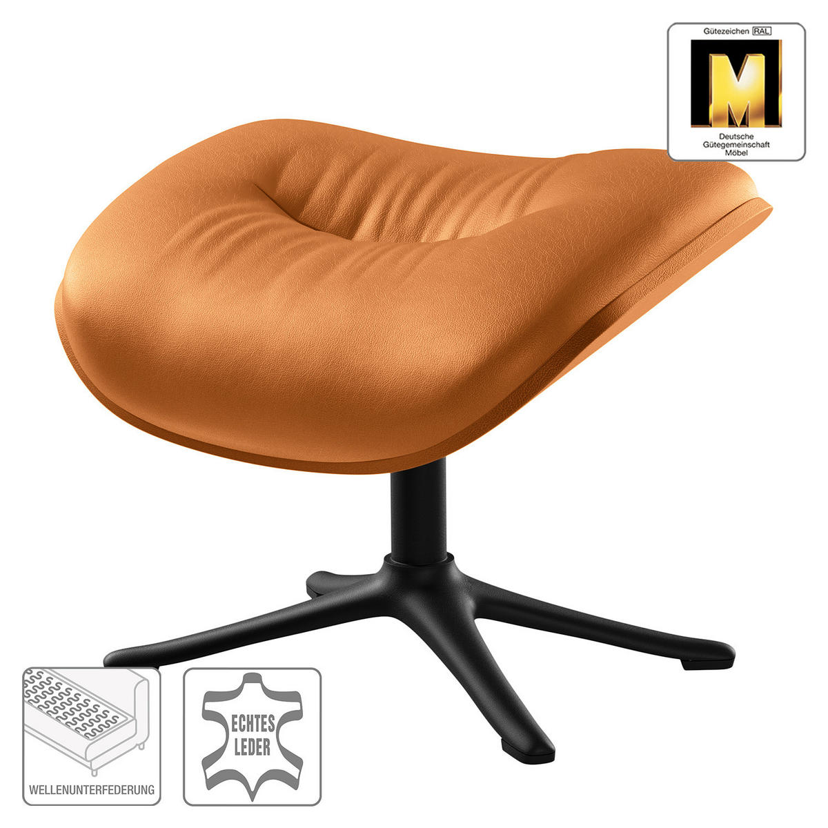 POLSTERHOCKER - Cognac/Schwarz, Leder/Metall (44/39/42cm) - home24