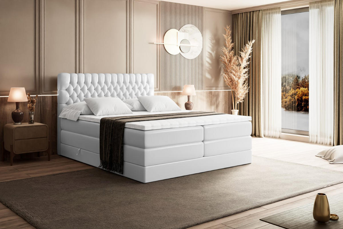 BOXSPRINGBETT SERENE KING - 200 x 200 - H3/H4 - Weiß Hochglanz - Weiß Hochglanz, Holzwerkstoff (200/200cm) - ALTDECOR