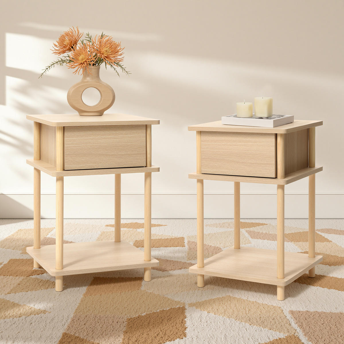 NACHTTISCH Holz mit Schublade | B40 x T35 x H60 cm - Naturfarben, Holz/Holzwerkstoff (40/60/30cm) - Hometopia