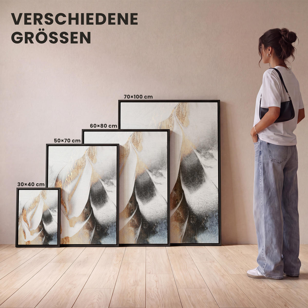 LEINWAND Bilder mit Rahmen - Luxus - Abstrakt - Gold - Weiß - 30x40 - Goldfarben, Textil (30/40cm) - MuchoWow