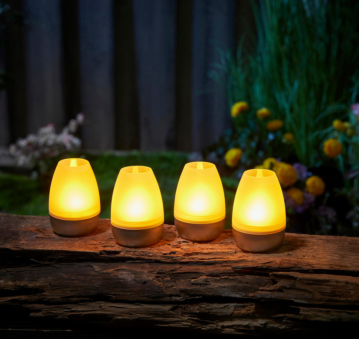 LED-AKKU-LOUNGE-LICHTER 4er-Set mit Touchsensor Kabellos für Innen und Außen RGBW Flackereffekt Silber Matt - Silberfarben, Kunststoff (5/5/7cm) - Northpoint