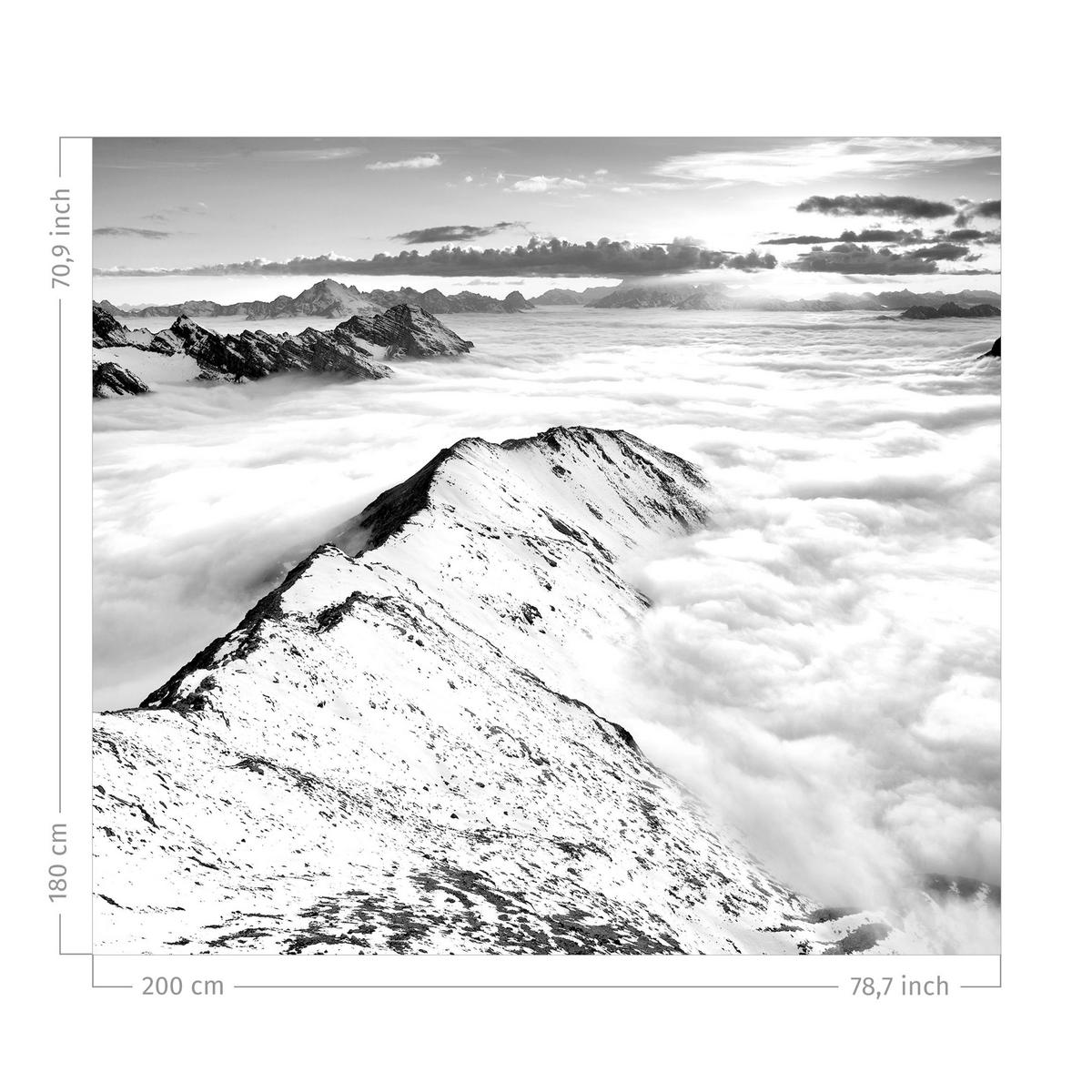DUSCHVORHANG Blick über Wolken und Berge Schwarz-Weiß 200/180 cm - Schwarz, Textil (200/180cm) - Bilderwelten