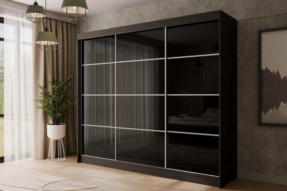 KLEIDERSCHRANK PEKA III - 250 cm - Schwarz - Schwarz, Holzwerkstoff (250/215/61cm) - ALTDECOR