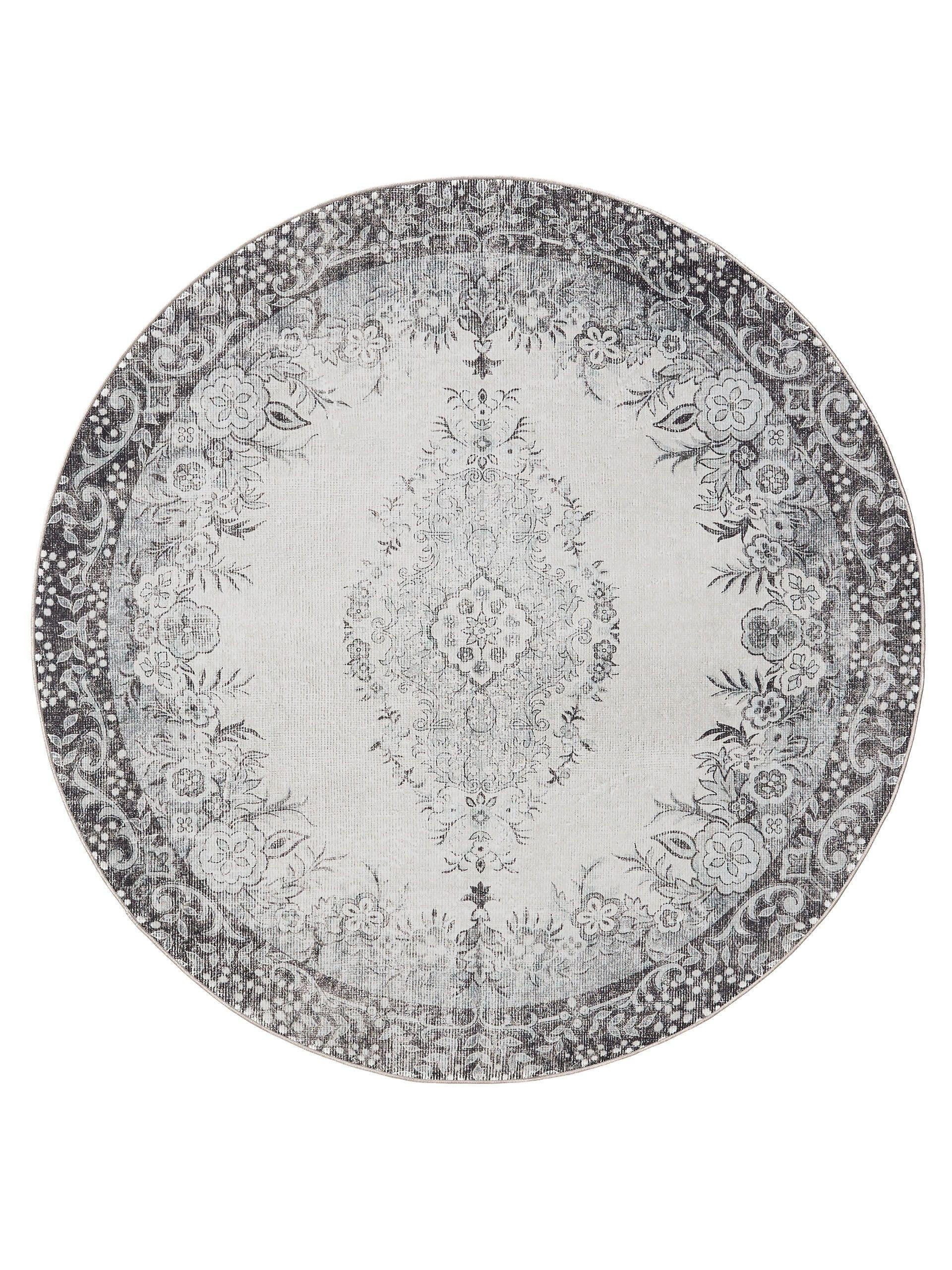 VINTAGE-TEPPICH George waschbar ø 160 cm rund - Schwarz/Grau, Kunststoff (160/160cm) - benuta