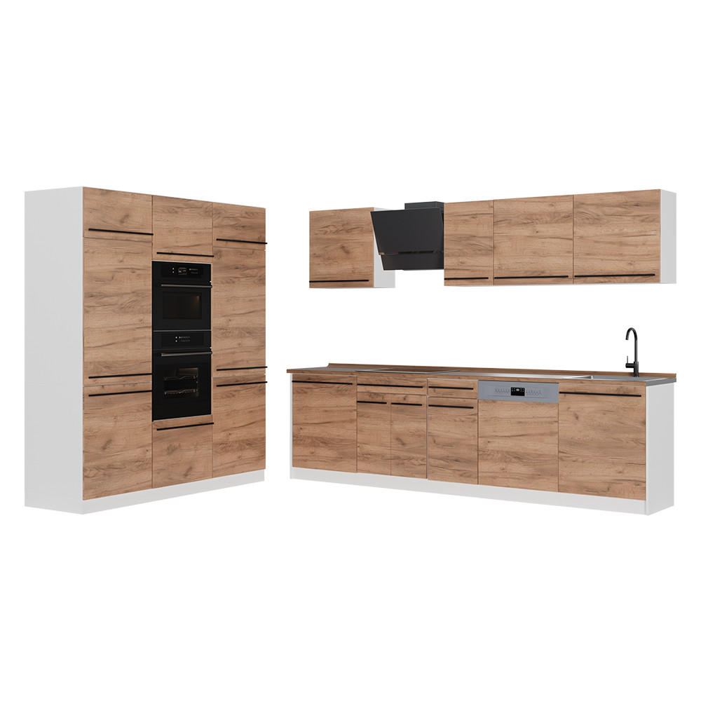 KÜCHENZEILE R-Line, Goldkraft Eiche/Weiß, 180 cm Arbeitsplatte Goldkraft Eiche - Honigeiche/Weiß, Holzwerkstoff (180/206.8/60cm) - Vicco