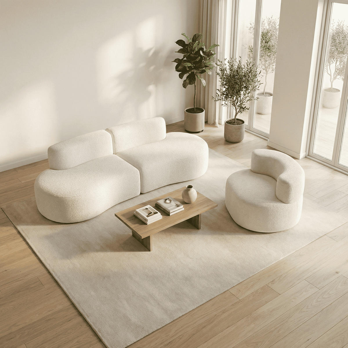 SITZGARNITUR Lounge Sofa und Sessel Weiß - Weiß, Textil (240/75/102cm) - COCO Living