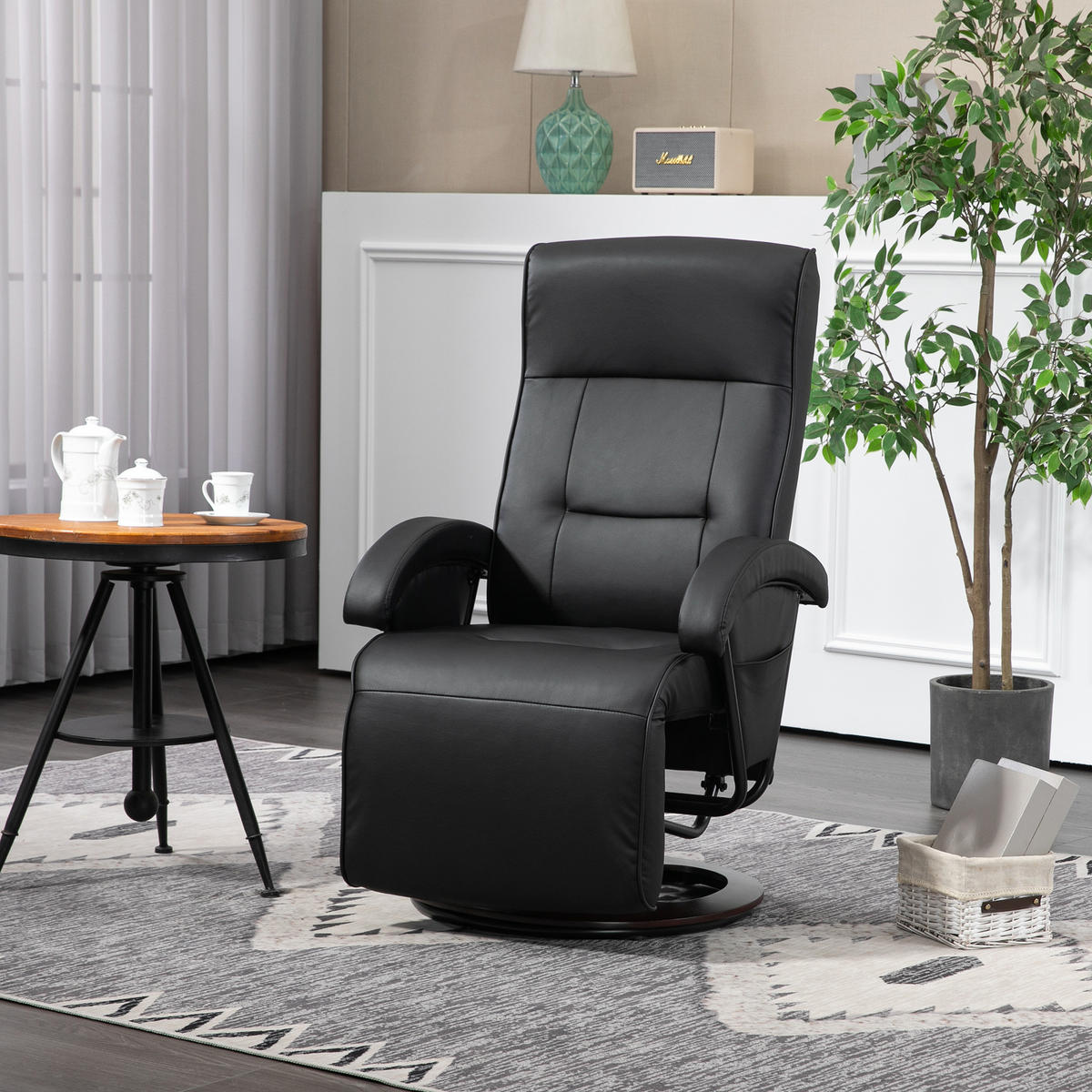 RELAXSESSEL Drehbarer Fernsehsessel mit Liegefunktion, Verstellbarer Rückenlehne - Schwarz, Kunststoff (66/107/86cm) - HOMCOM