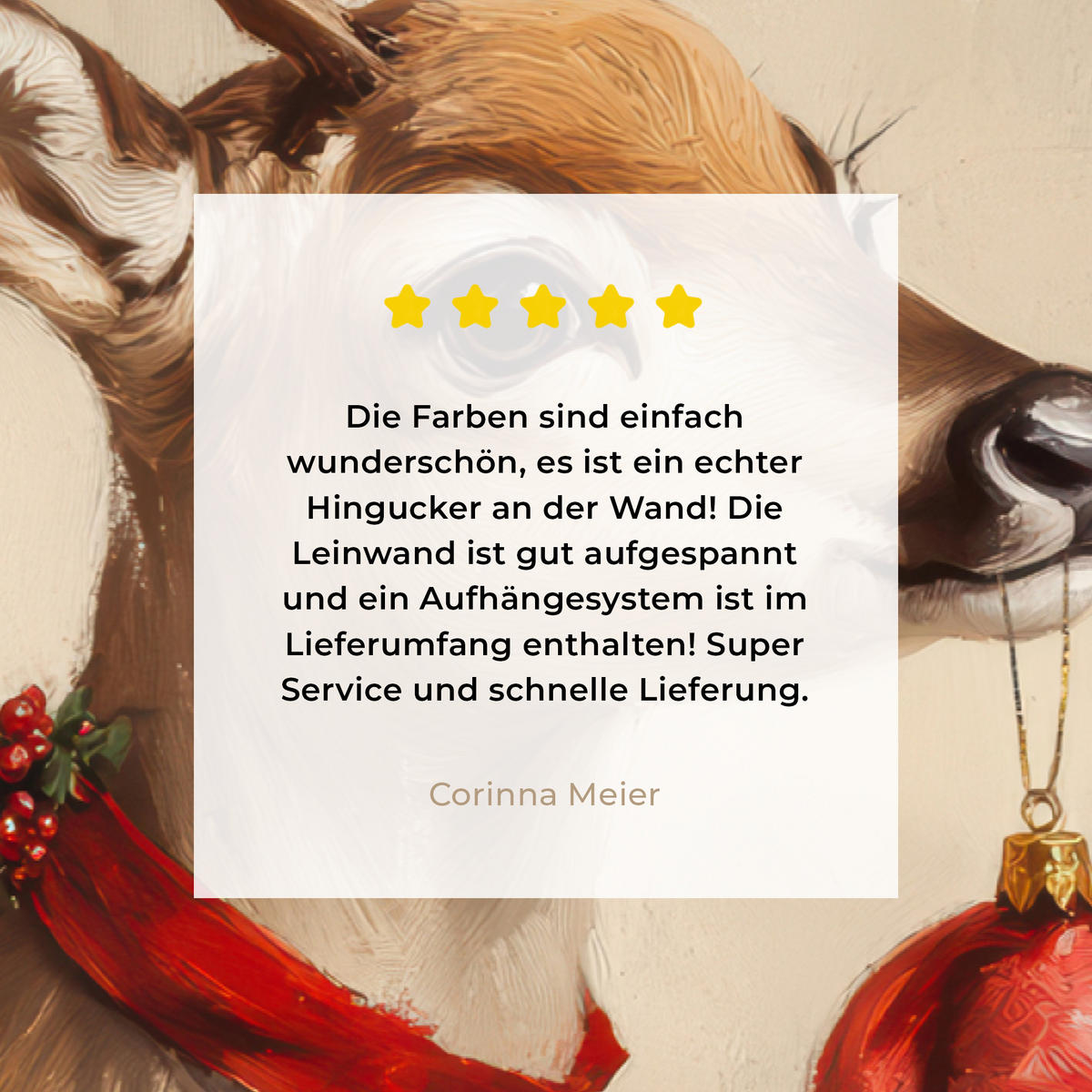 LEINWANDBILD Weihnachten - Hirsch - Geweih - Weihnachtskugel - Rentier Wanddeko 90x60 cm - Hellbraun, Textil (90/60cm) - MuchoWow