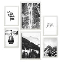 POSTER Set Mit 6 Schwarzweiß Berg Wandbild A3 & A4 Weißer Rahmen - Weiß, Papier (29/3cm) - Nacnic