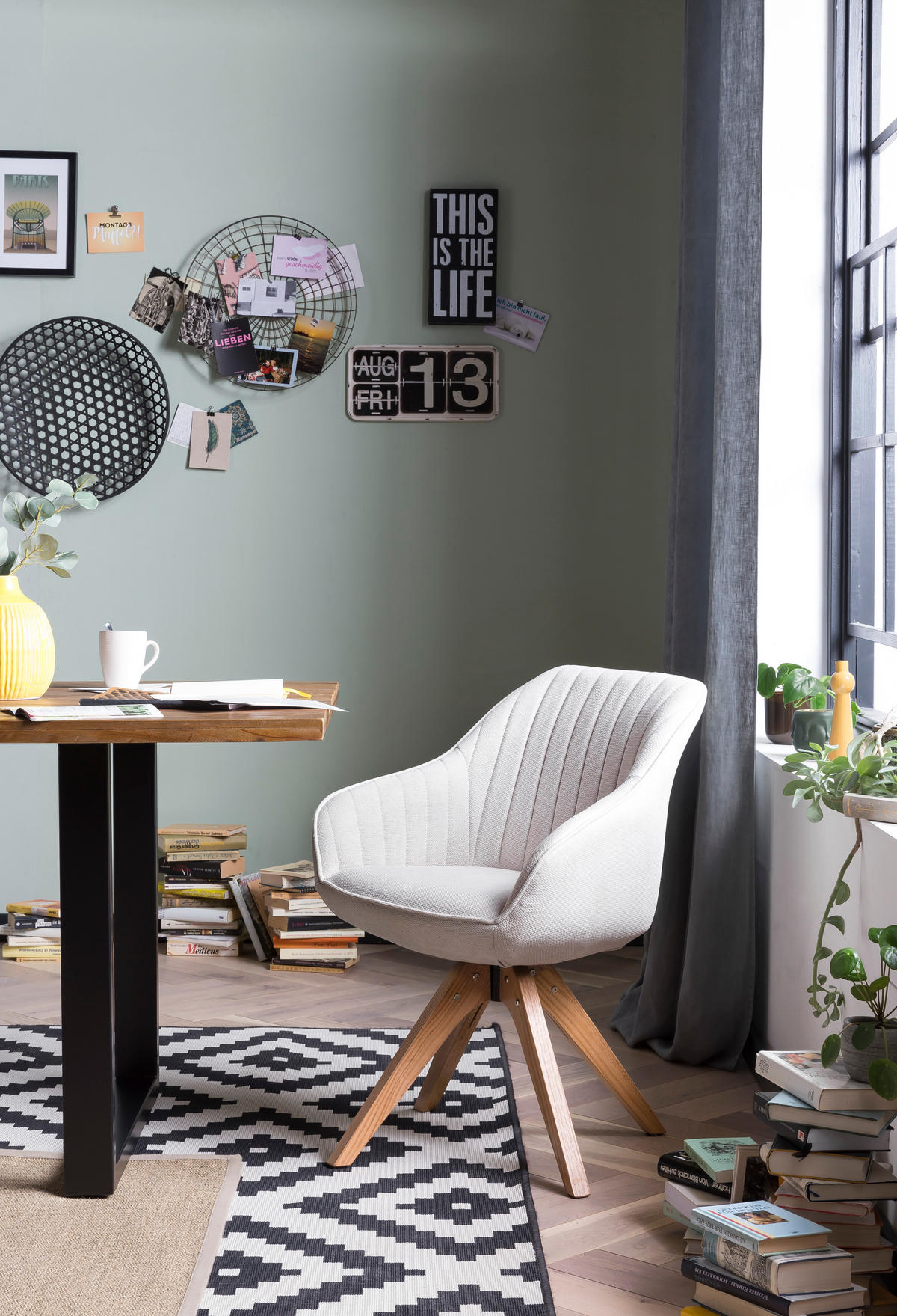 ESSZIMMERSTUHL Sophia Stoff - 360° drehbar - Sitz und Rücken gepolstert - Naturfarben, Holz (58.5/85.5/61.5cm) - TPFLiving