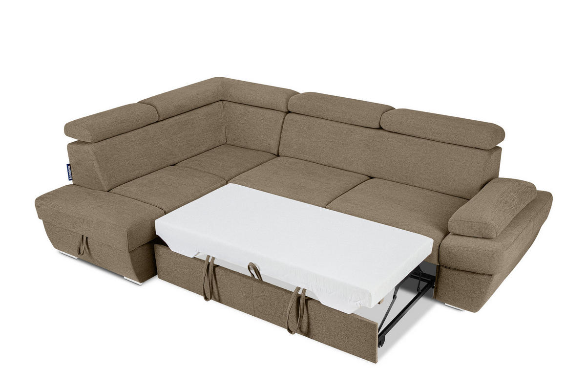 SCHLAFECKSOFA RATLO links 4/5-Sitzer mit Bettkasten, hellbraun - Hellbraun/Silberfarben, Textil (270/190cm) - KONSIMO®