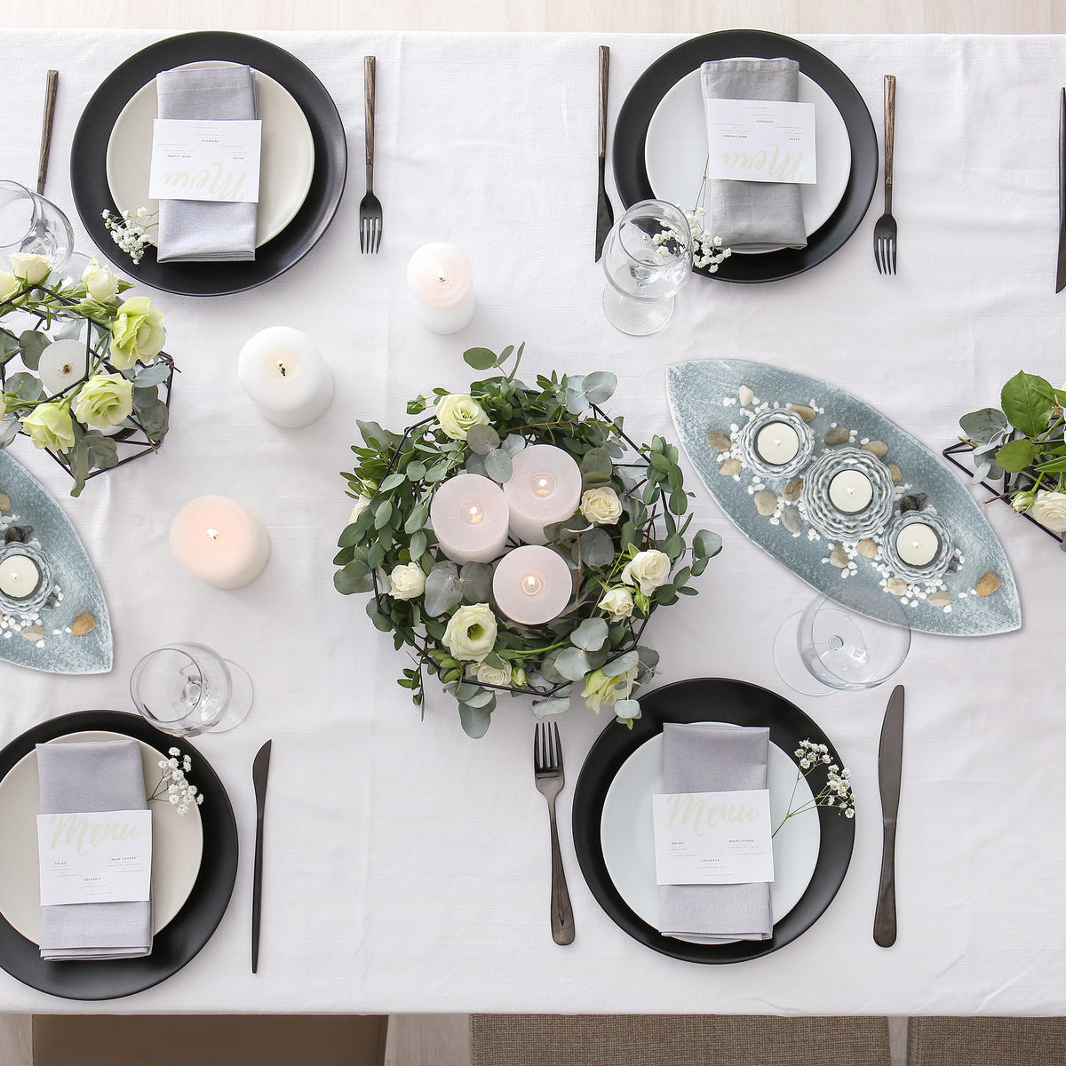 SVIEČKOVÁ dekorácia 3ks. - sivá, parafín/kompozitné drevo (7.5cm) - Relaxdays