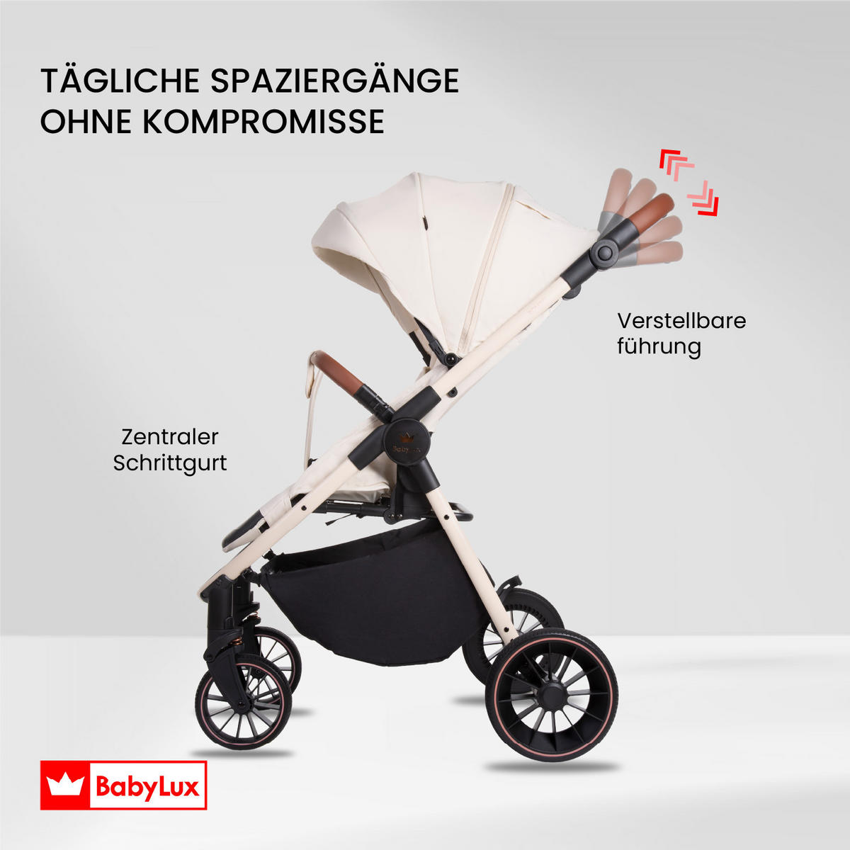 BUGGY Rombo, Klein und Leicht, Teleskopische Führung, Kompakt Faltbar, Wickeltasche, Reisetasche - Schwarz/Weiß, Textil/Metall (58/98cm) - BabyLux
