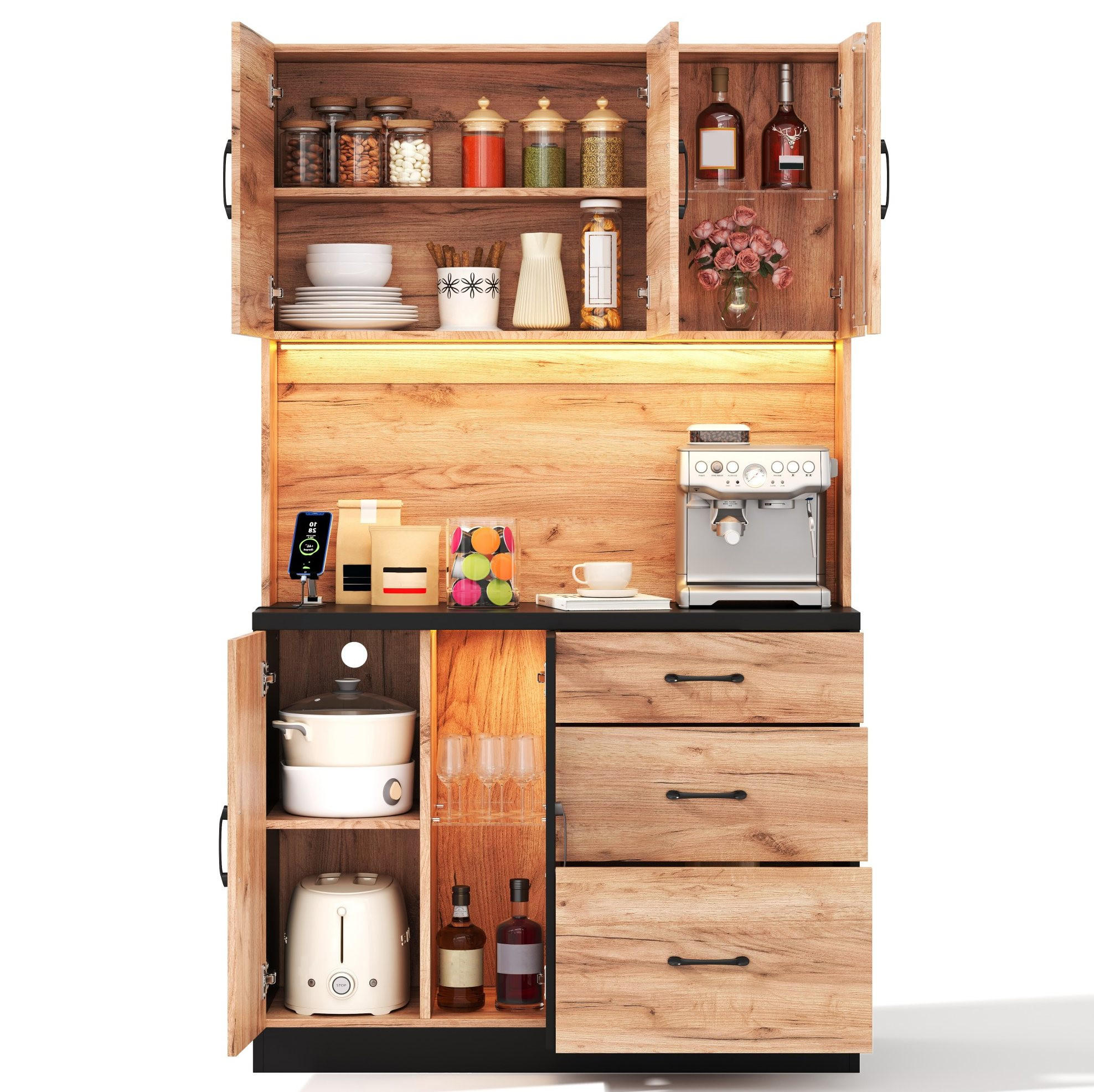BUFFET 105/40/180 cm neutral aus MDF mit LED - Naturfarben, Holzwerkstoff (105/180/40cm) - OKWISH