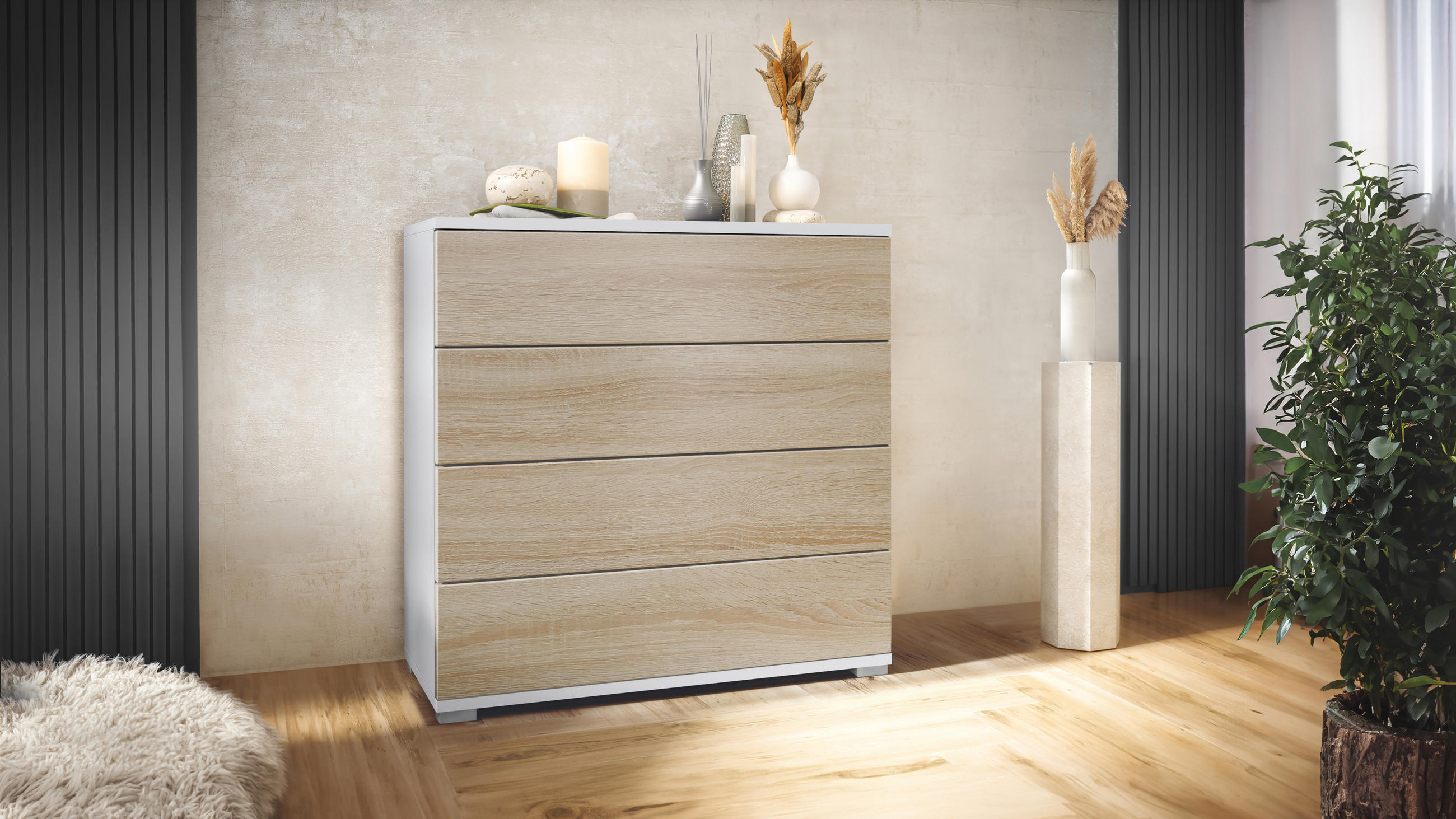 KOMMODE Pavos Eiche sägerau - Eiche San Remo, Holzwerkstoff (76/76/35cm) - Vladon