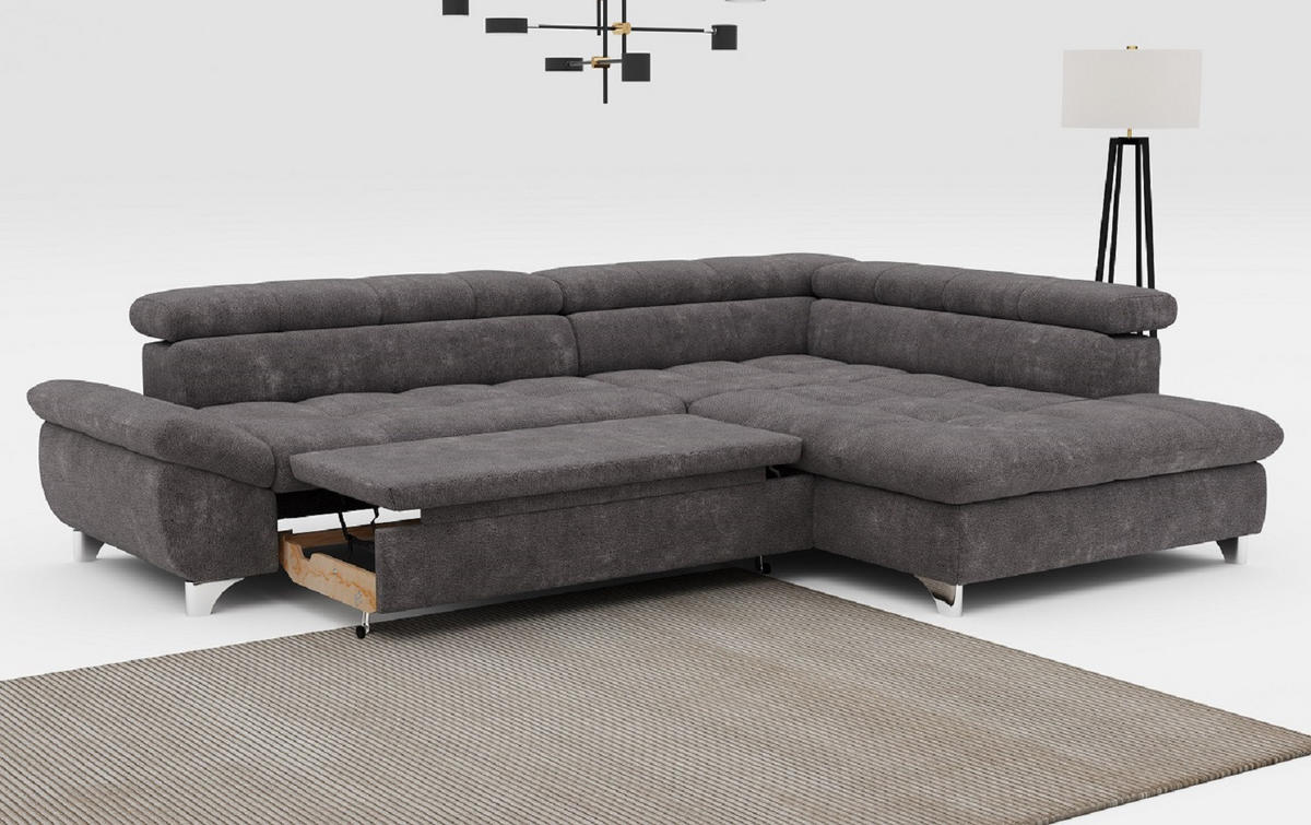 ECKSOFA mit Schlaffunktion und verstellbare Kopflehnen - Silberfarben/Graphitfarben, Textil/Metall (234/312cm) - Cotta