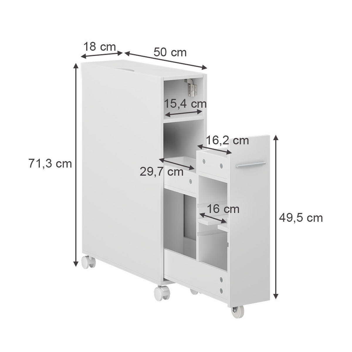 TOILETTENSCHRANK Niva Weiß 18 x 71.3 cm mit ausziehbarem Fach - Weiß, Holzwerkstoff (18/71.3/50cm) - Vicco