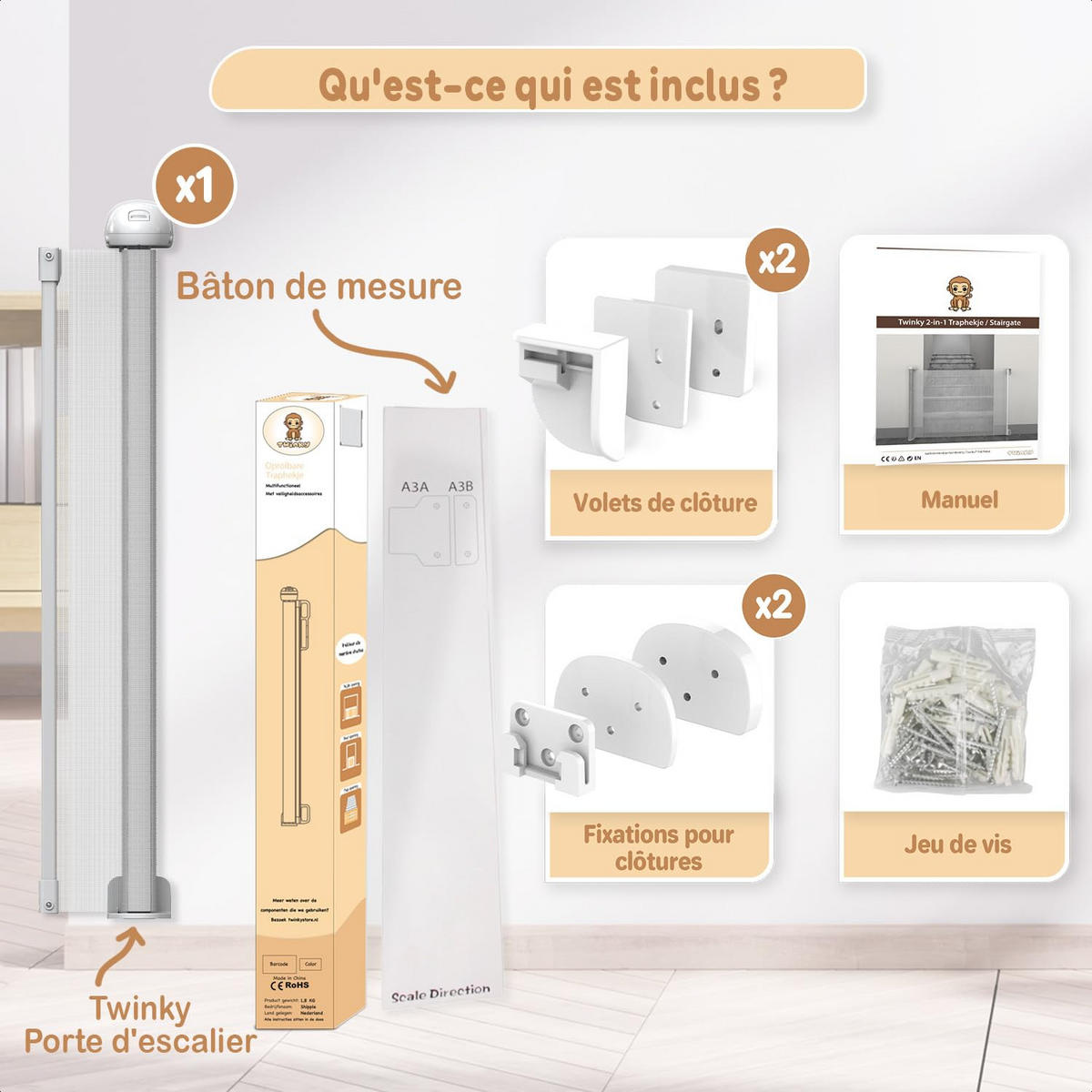 TREPPENSCHUTZGITTER Rollbares Türgitter 80 x 130 cm Weiß - Weiß, Kunststoff (130/4cm) - Twinky