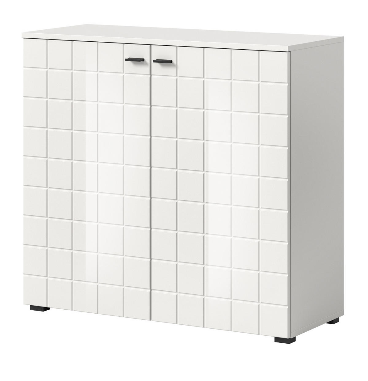 KOMMODE weiß Hochglanz 92 cm, Sideboard mit 6 Fächern - Weiß Hochglanz/Schwarz, Holzwerkstoff/Kunststoff (92/86/37cm) - Inn.Furn