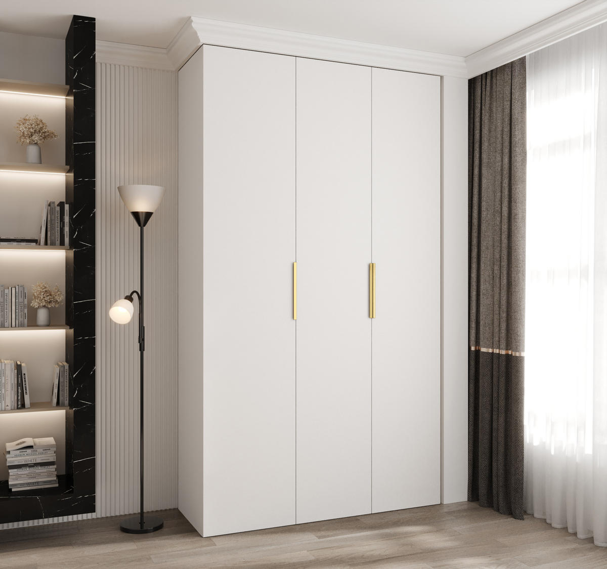 DREHTÜRENSCHRANK 245,5/140/50 3-türig - Goldfarben/Weiß, Holz/Metall (140/245.5/50cm) - Abiks Möbel