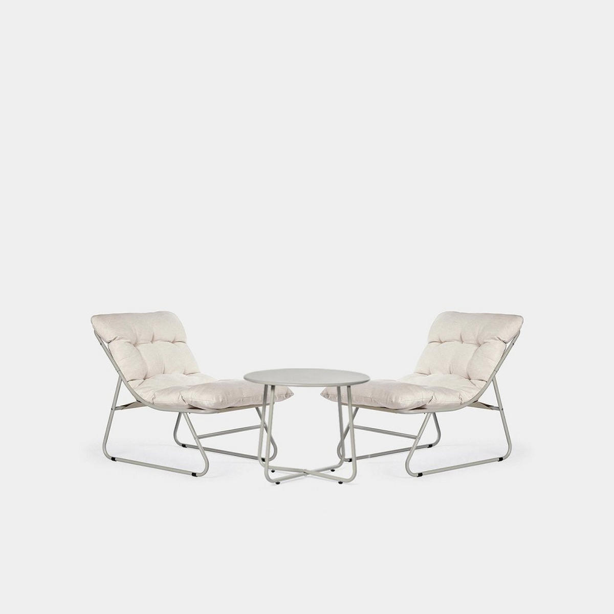 GARTEN-SET mit 2 Sesseln und Couchtisch aus beigem Metall Kiet - Beige, Metall - Klast Home