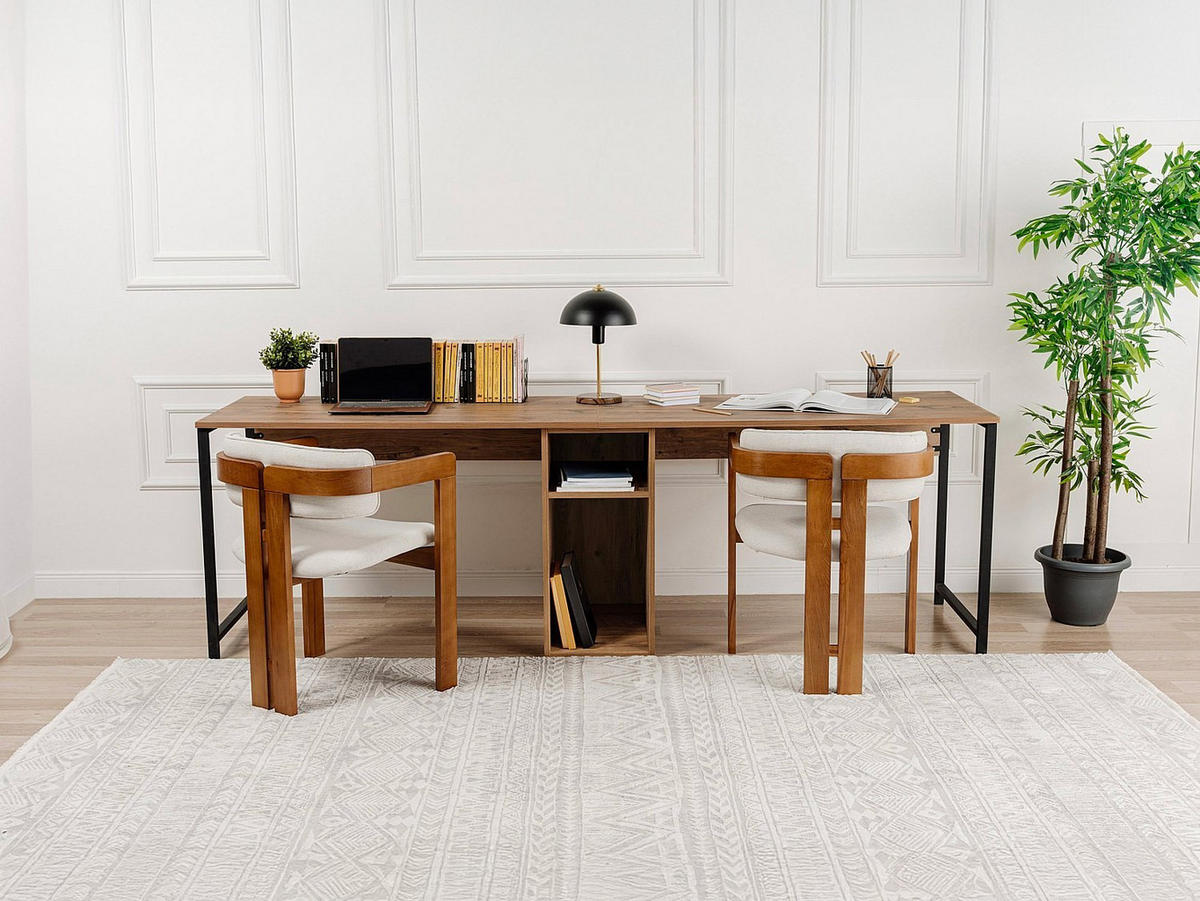 DOPPELSCHREIBTISCH mit Stauraum - Holzfarben & Schwarz - DERVILO - Naturfarben, Holz (240/60/74cm) - Vente-Unique