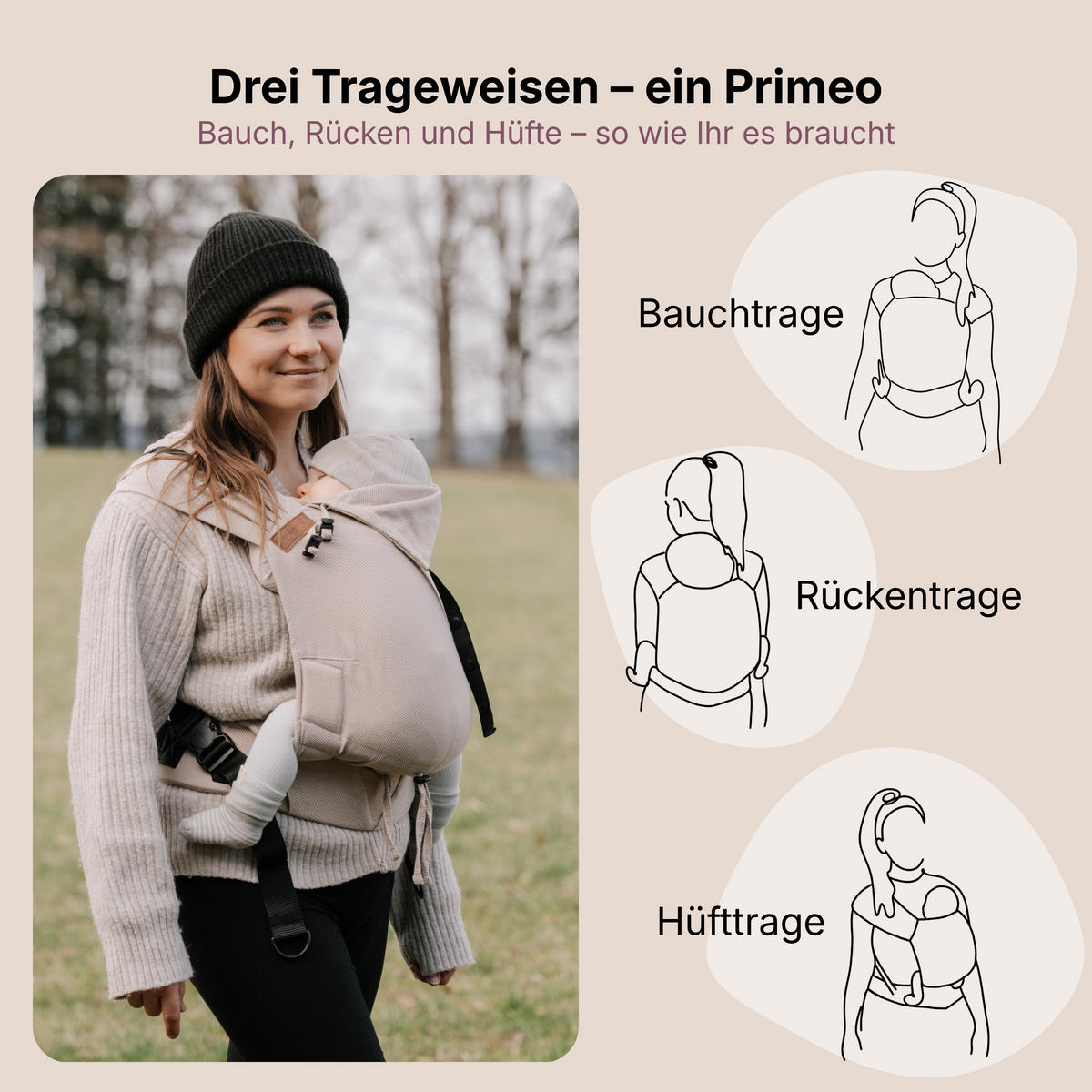 BABYTRAGE Primeo - Creme, Textil (26.5/7.2/38.5cm) - Hoppediz