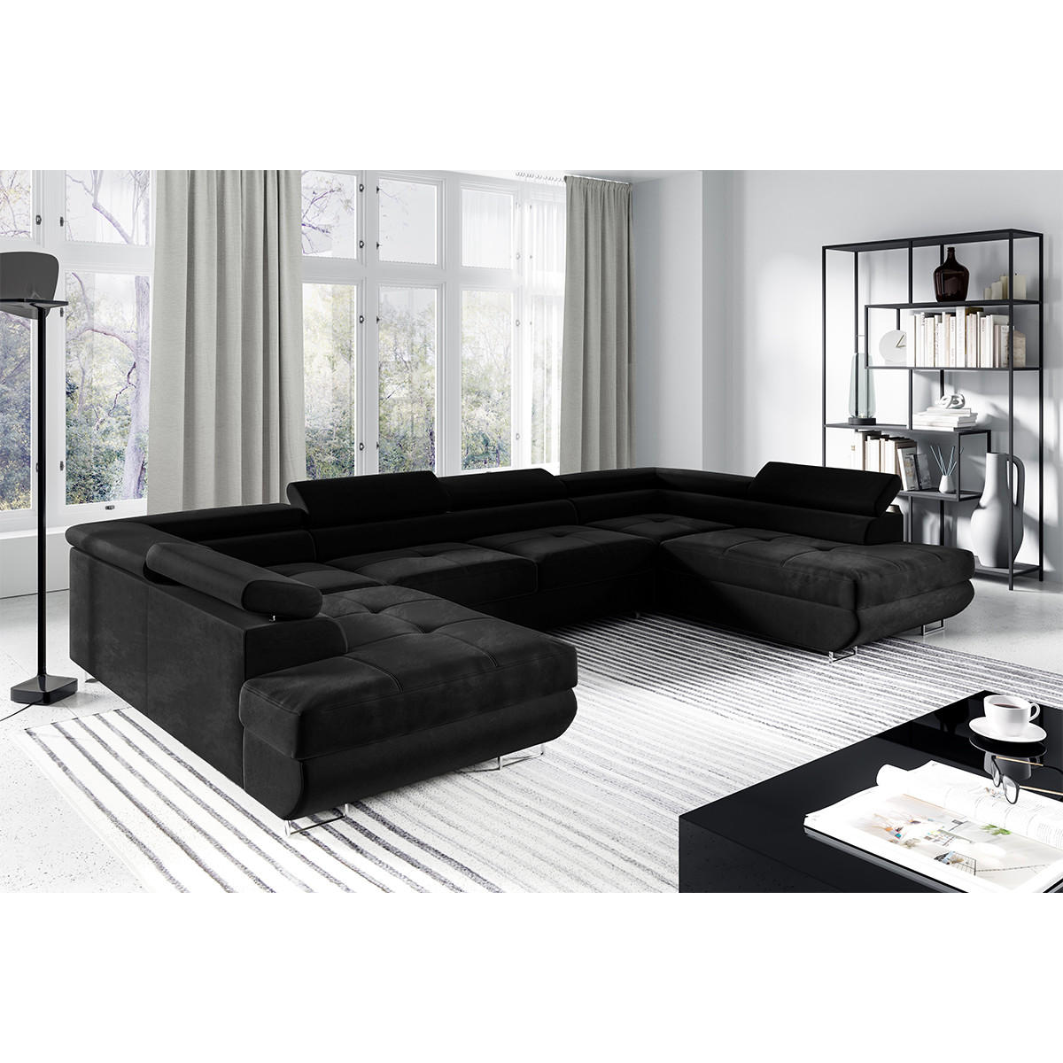 PANORAMASOFA Wilson 5 Sitzplätze Schwarz - Schwarz, Holzwerkstoff (335/72/201cm) - Petits-meubles