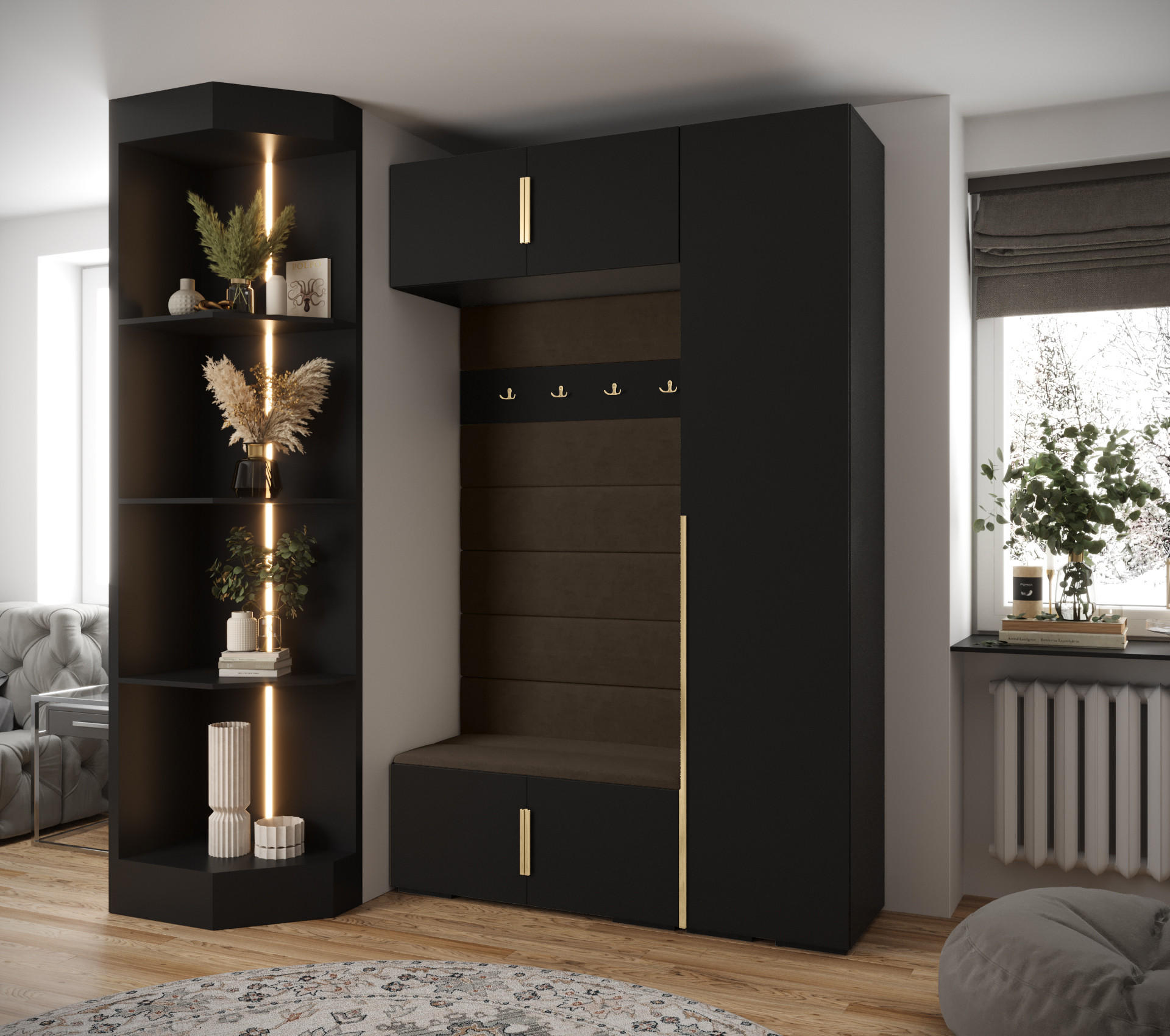 GARDEROBEN-SET 236,7/150/47 - Goldfarben/Schwarz, Holz/Kunststoff (150/236.7/47cm) - Abiks Möbel