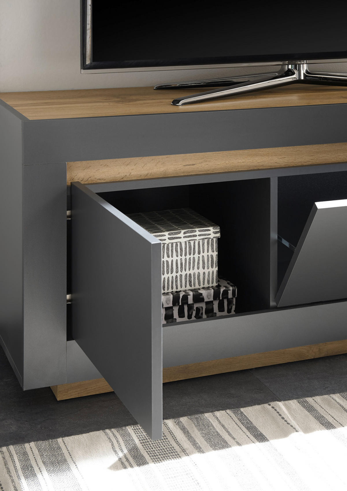 TV-LOWBOARD anthrazit, Wotan Eiche, TV Unterteil 140 x 56 cm - Eichefarben/Anthrazit, Holzwerkstoff (140/56/50cm) - Furn.Design