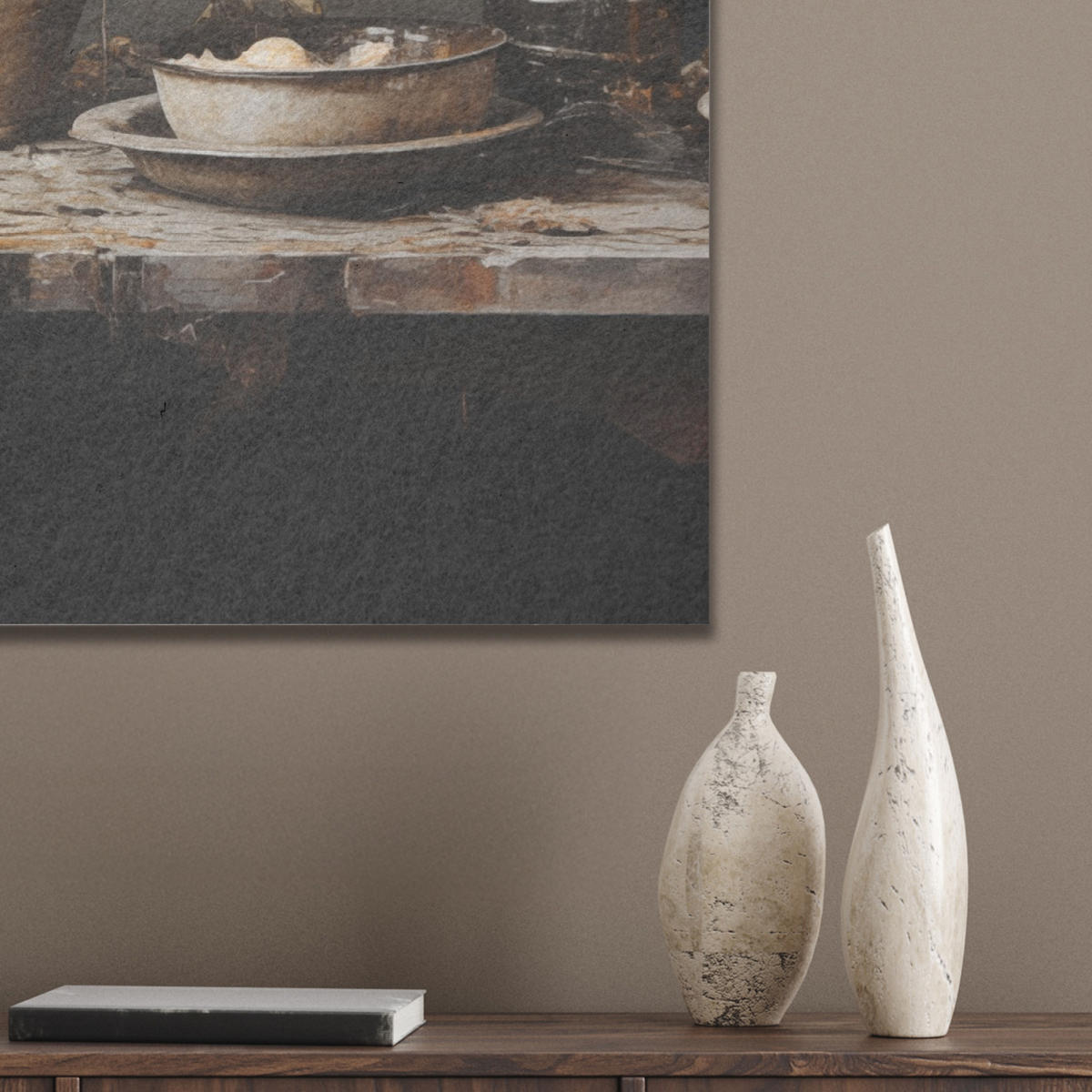 AKUSTICKÝ OBRAZ Zátišie - Kvety - Kytica - Váza - Víno 50x70 cm - čierna, plast (50/70/0.9cm) - MuchoWow