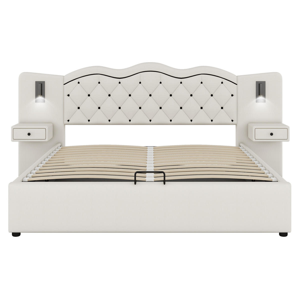 BETT gepolstert mit Stauraum und USB 180x200 cm Beige - Beige, Metall (180/200cm) - Meubliv