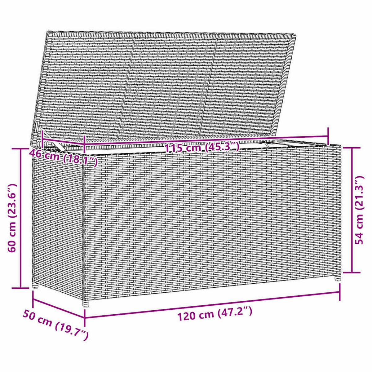 GARTEN-AUFLAGENBOX Braun 120/50/60 Cm Poly Rattan - Braun, Kunststoff (50/60/120cm) - vidaXL