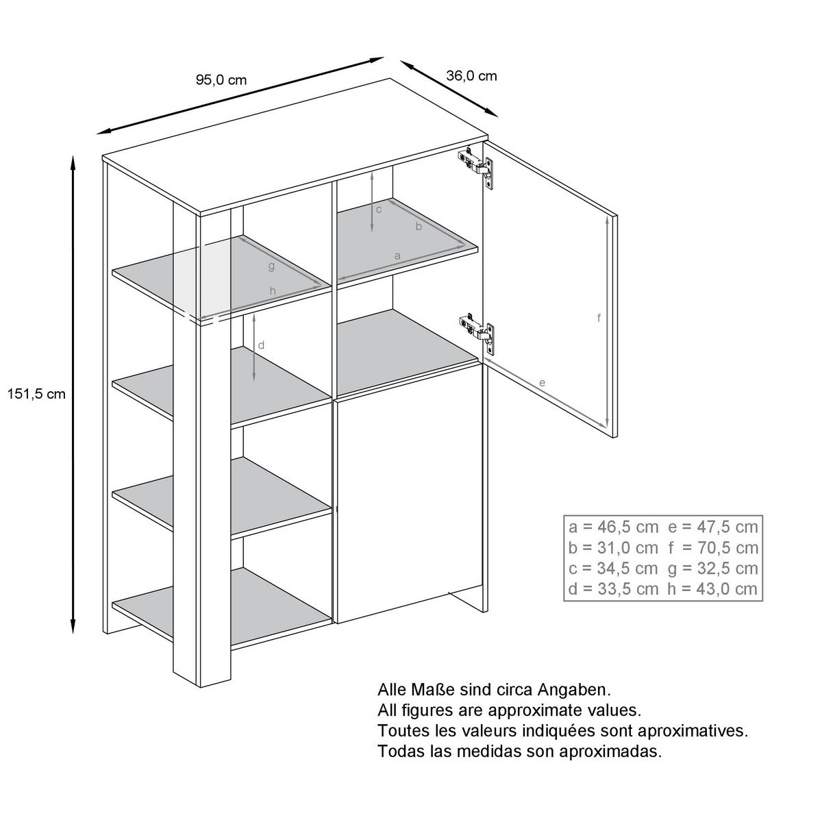HIGHBOARD Canto Grau Hochglanz - Grau, Holzwerkstoff (95/151.5/36cm) - Vladon