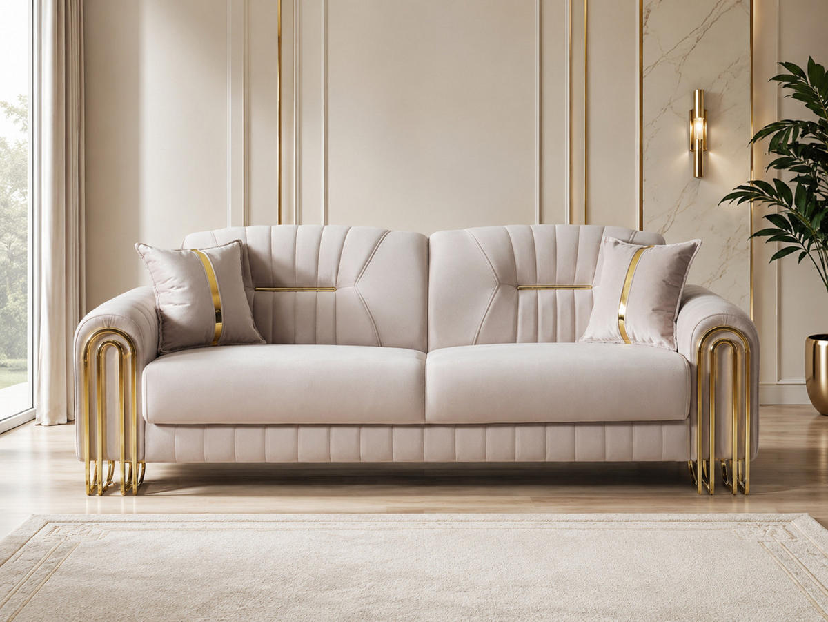 SITZGARNITUR Bogota, Beige Stellvariante 3+3 - Beige, Holzwerkstoff/Metall (240/87/95cm)