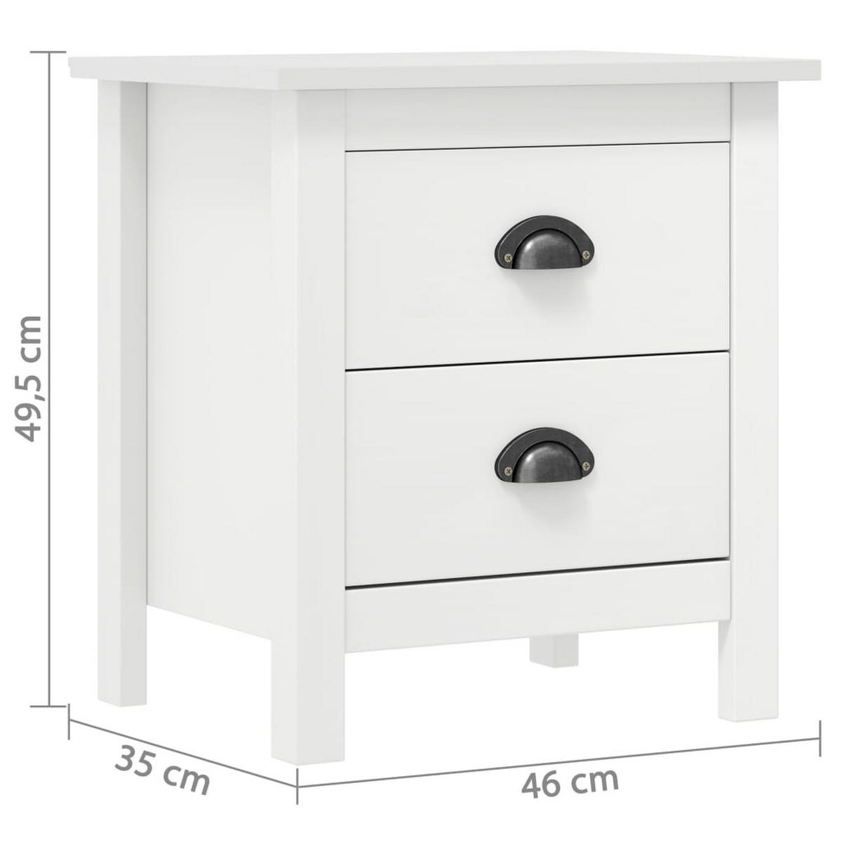 NACHTTISCH Hill mit 2 Schubladen 46/35/49,5 cm aus Massivholz Kiefer in Weiß - Schwarz/Weiß, Holz (46/49.5/35cm) - vidaXL