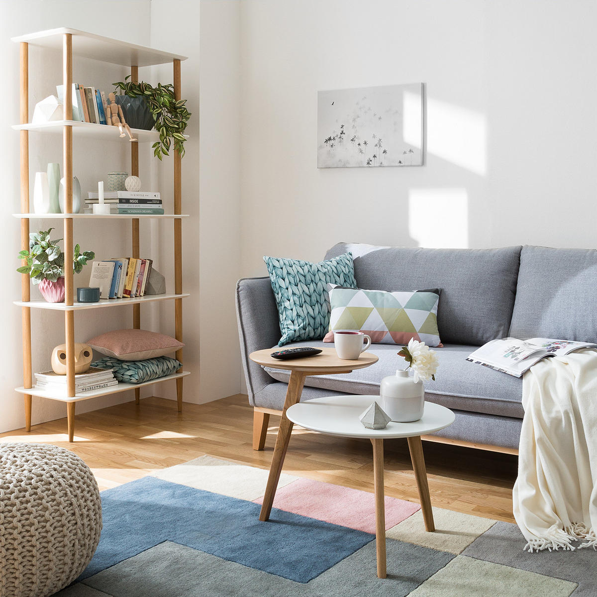 BEISTELLTISCH - Eiche teilmassiv - Eiche / Weiß - Eichefarben/Weiß, Holz/Holzwerkstoff (50/60/55cm) - home24