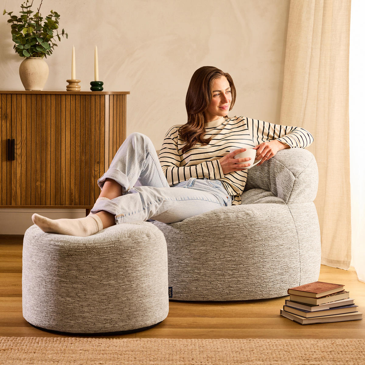 SITZSACK mit rundem Hocker Orb - Beige, Textil (86/61/86cm) - icon