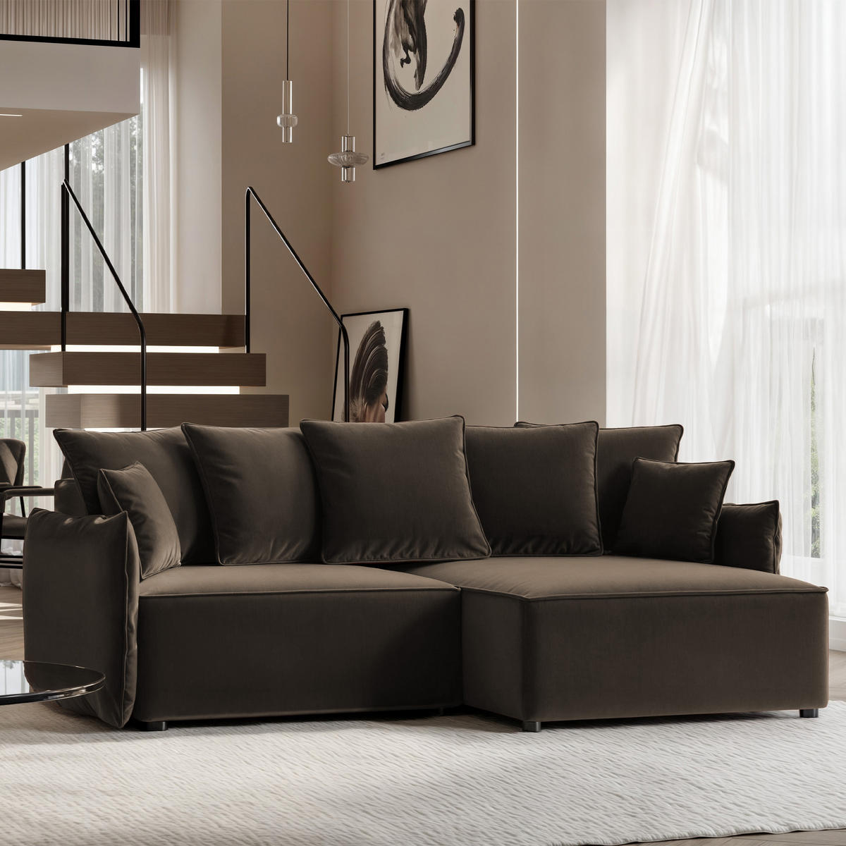 ECKSOFA LEON mit Schlaffunktion und Bettkasten Braun - Braun, Holzwerkstoff/Kunststoff (250/90cm) - Idohome