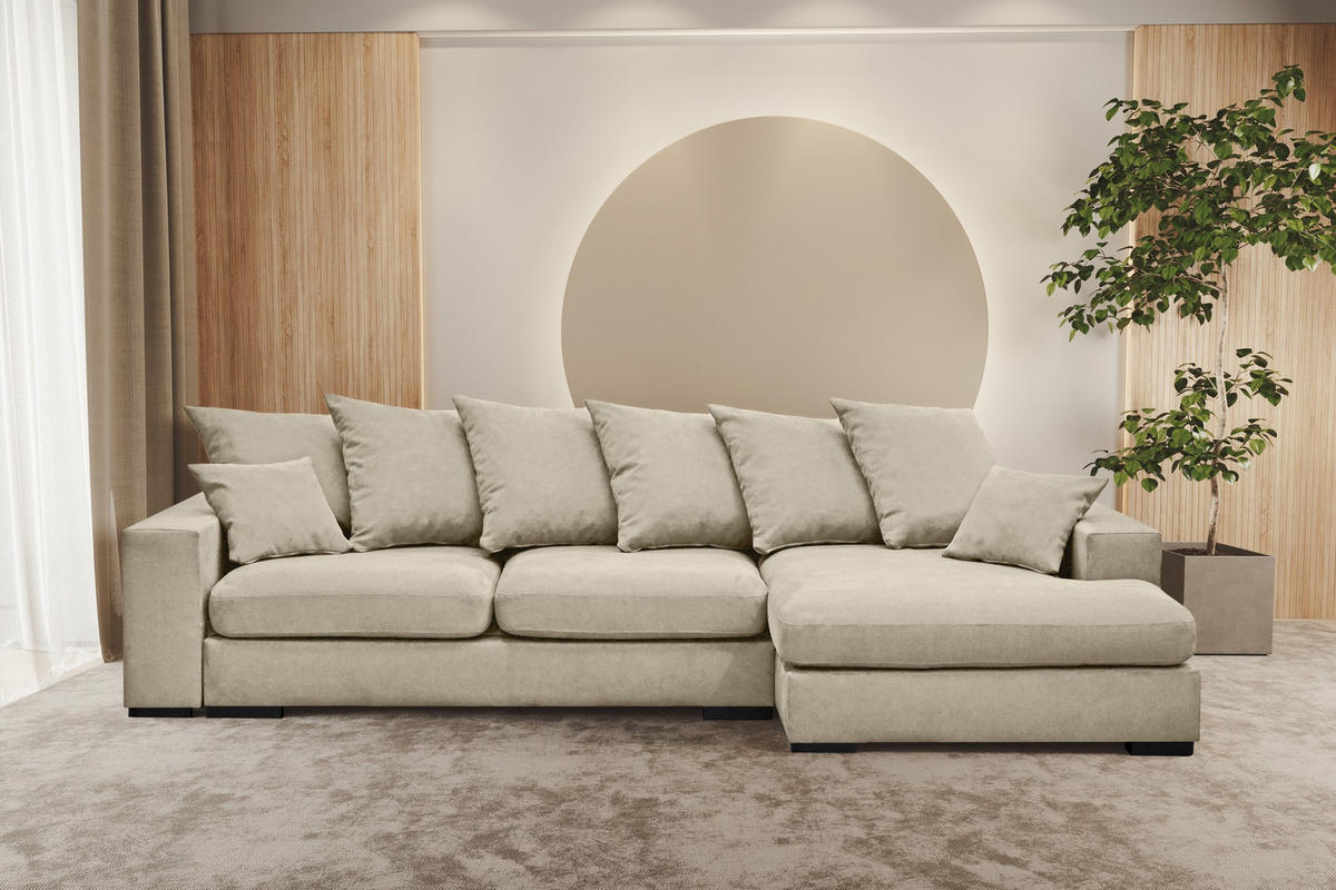 ECKSOFA Mit Schlaffunktion Und Bettkasten Couch L-form Gabon Stoff Riviera Rechts Hellbeige - Sandfarben, Holz (285/155cm) - Kaiser Möbel