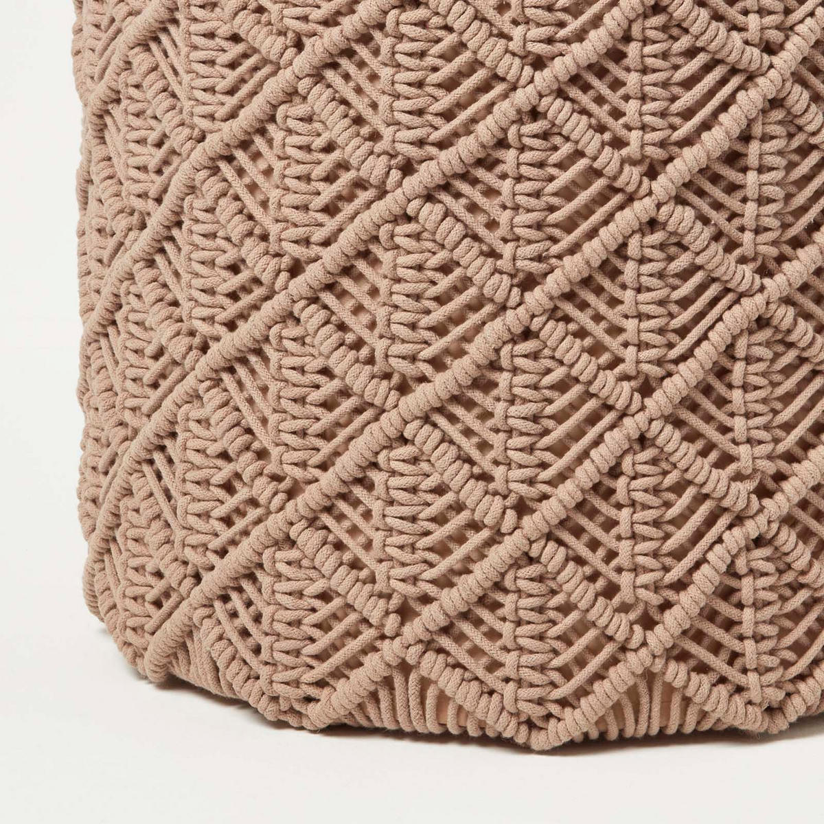 SITZPOUF Delilah rund, hellbraun im Makramee-Stil, 40/40/42 cm - Hellbraun, Textil (40/42/40cm) - Homescapes