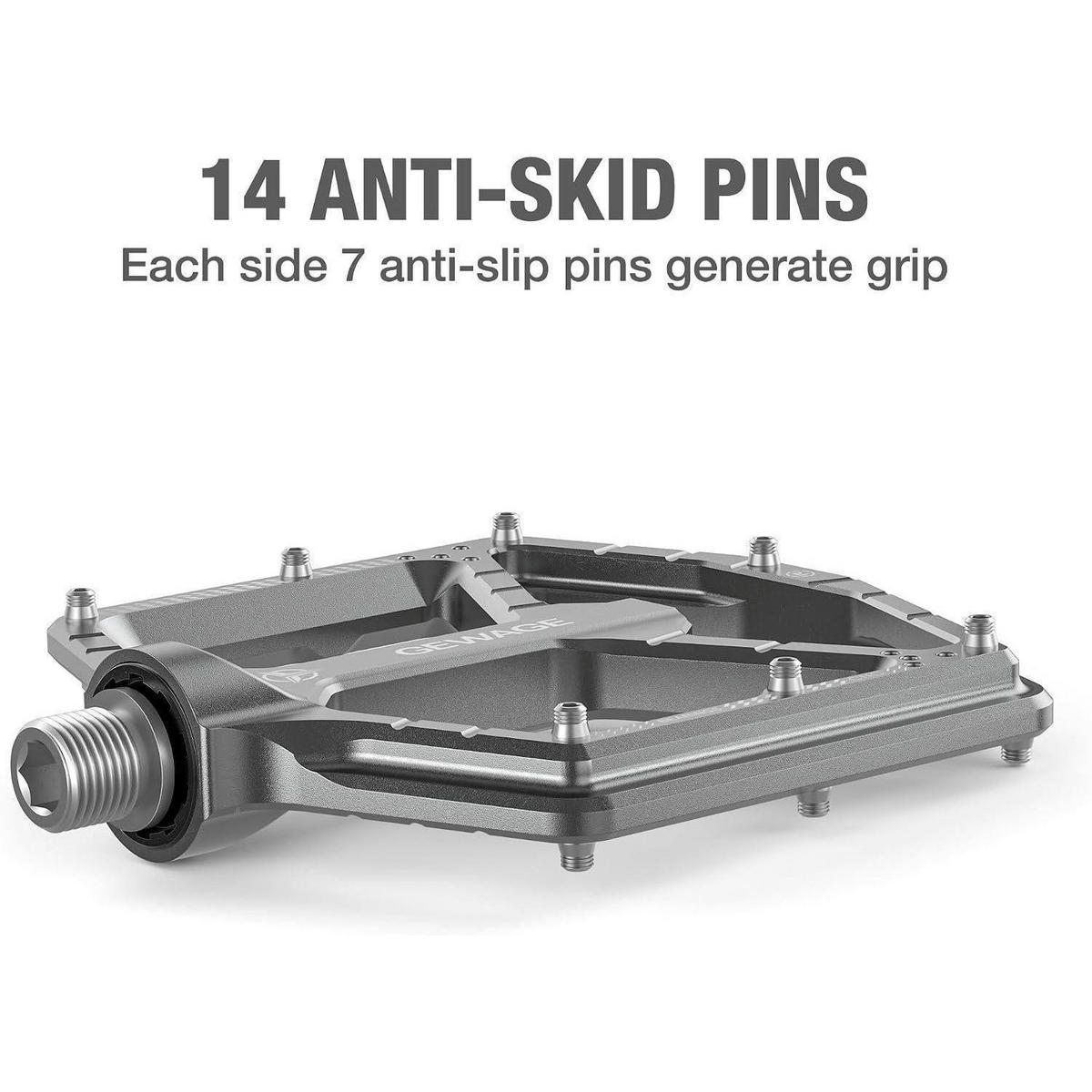 FAHRRADPEDALE CNC-Aluminium ultraflach mit 14 Anti-Rutsch-Pins - Grau, Metall (11/1.5/12cm)