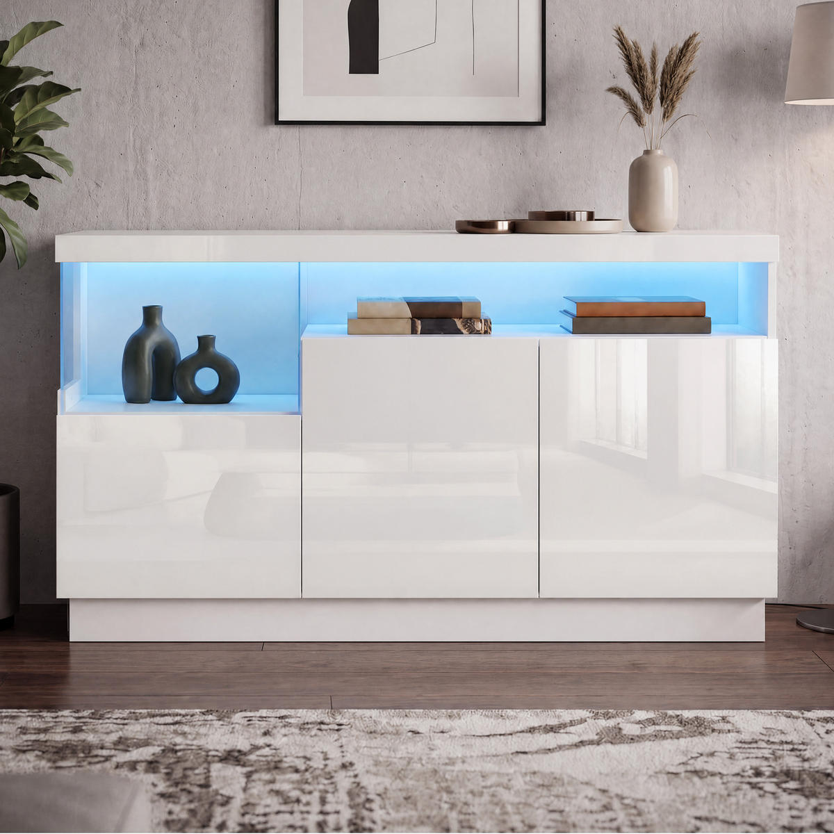 SIDEBOARD LED APP Acrylfach Aufbewahrungsschrank Modern Weiß - Weiß, Holzwerkstoff (140/80/36cm) - FLIEKS