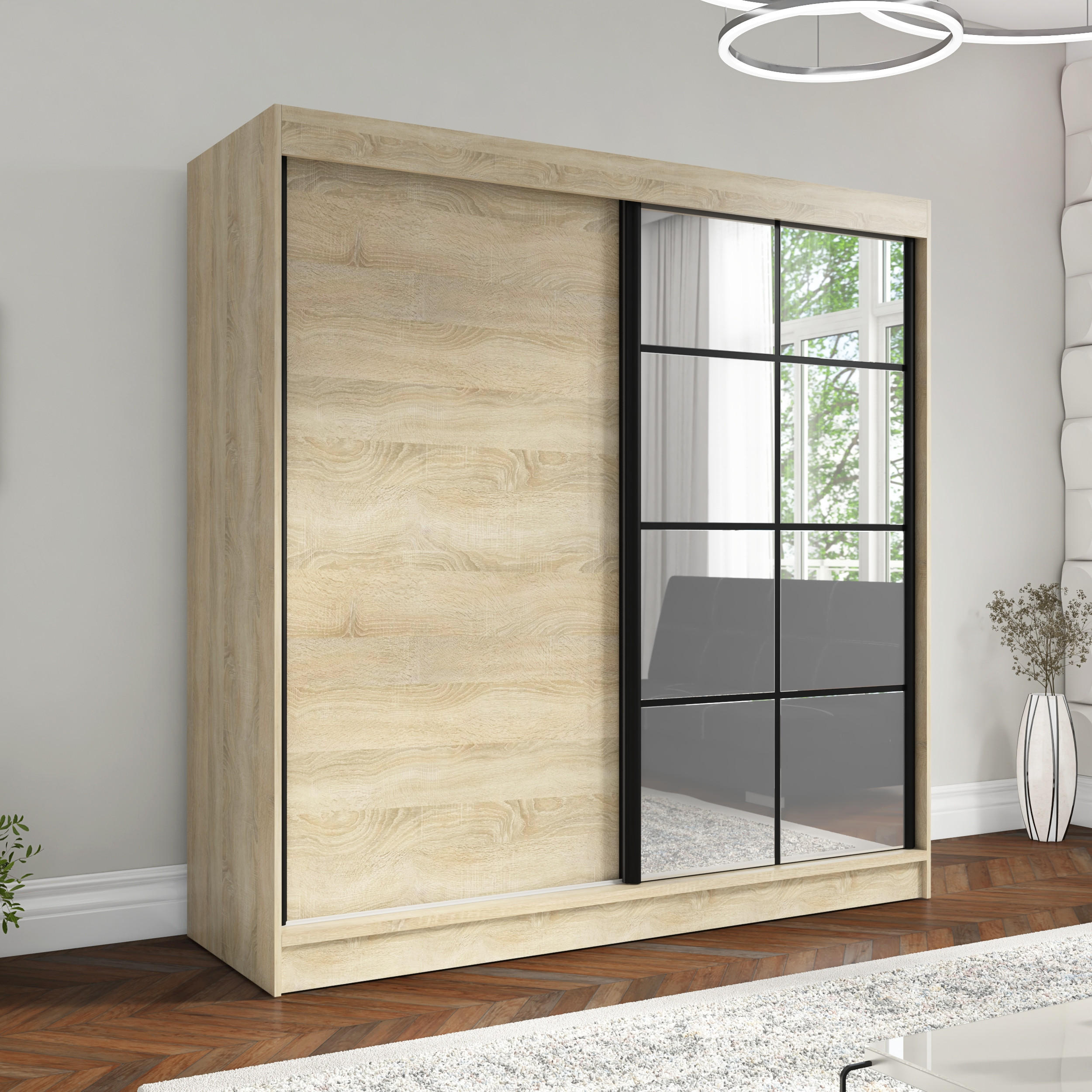 SCHWEBETÜRENSCHRANK 200 CM TAVIRO Farbe: Sonoma - Braun, Holzwerkstoff (200/215/60cm) - A&J MöbelLand