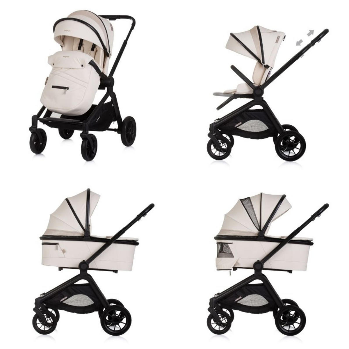 KOMBIKINDERWAGEN Magnum 3 in 1 creme Babywanne Sportsitz i-Size Babyschale - Beige, Metall (96/59/104cm) - Chipolino