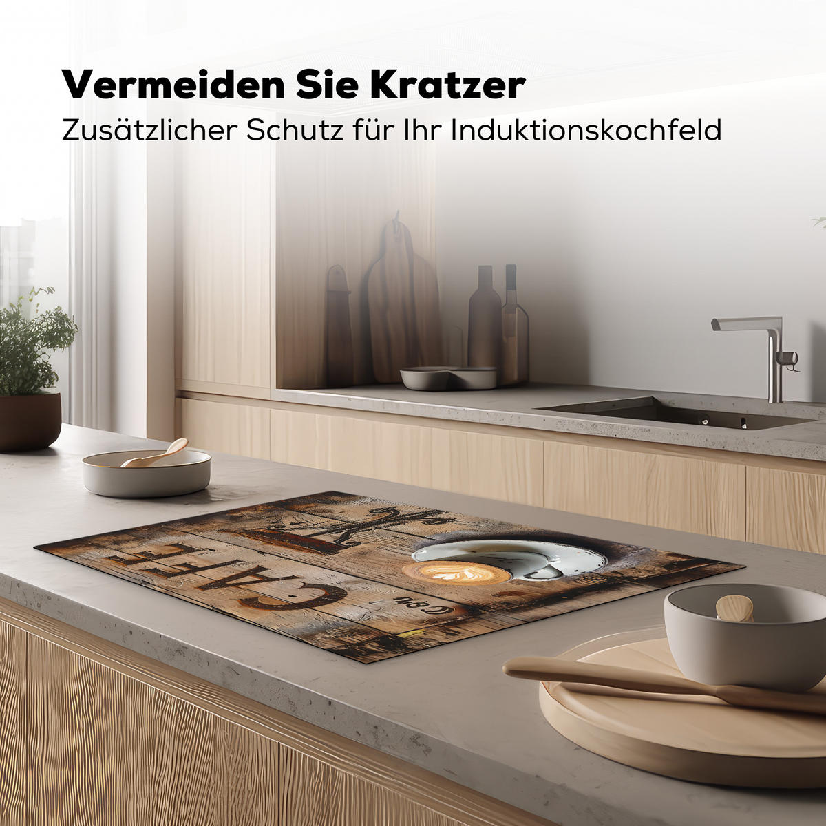 HERDABDECKPLATTE Cafe - Holz - Kaffee - Regale Ceranfeldabdeckung 76x51.5 cm - Schwarz, Kunststoff (76/51.5/0.2cm) - MuchoWow