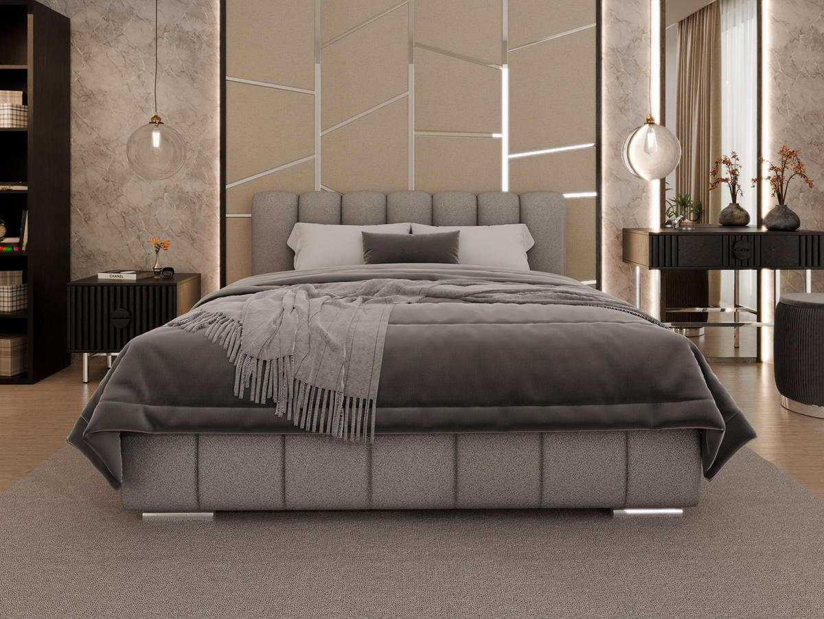 POLSTERBETT Zaira 160x200cm – Elegantes Polsterbett für modernen Wohnstil , Taschenfederkernmatratze Pocket (19cm), hellgrau - Hellgrau, Holz (160/200cm) - Panda Möbel