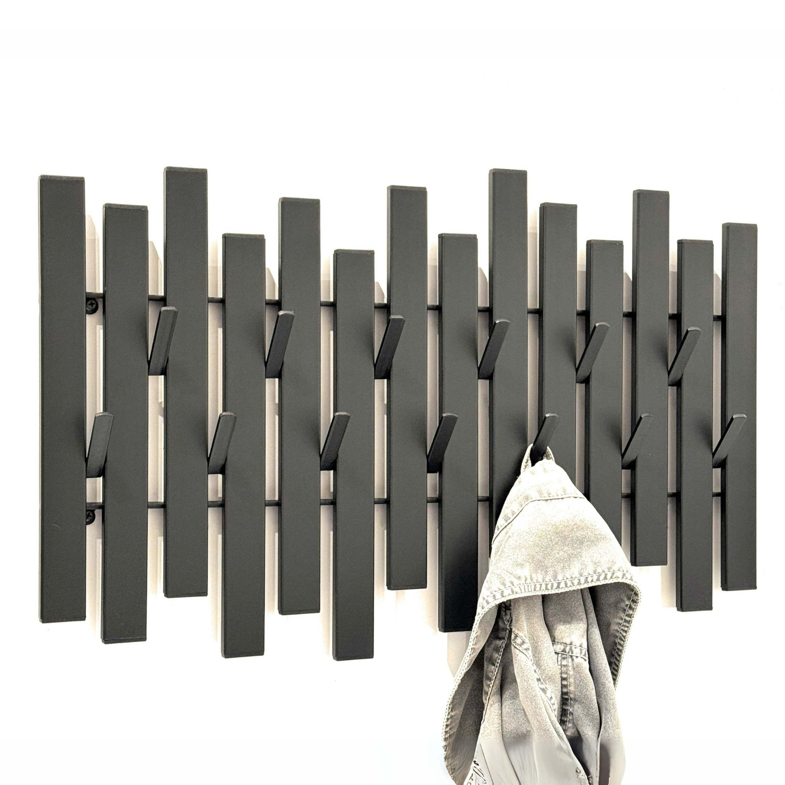 WANDGARDEROBE Schwarz Metall mit 13 Haken - Schwarz, Metall (58/38/6cm) - DanDiBo