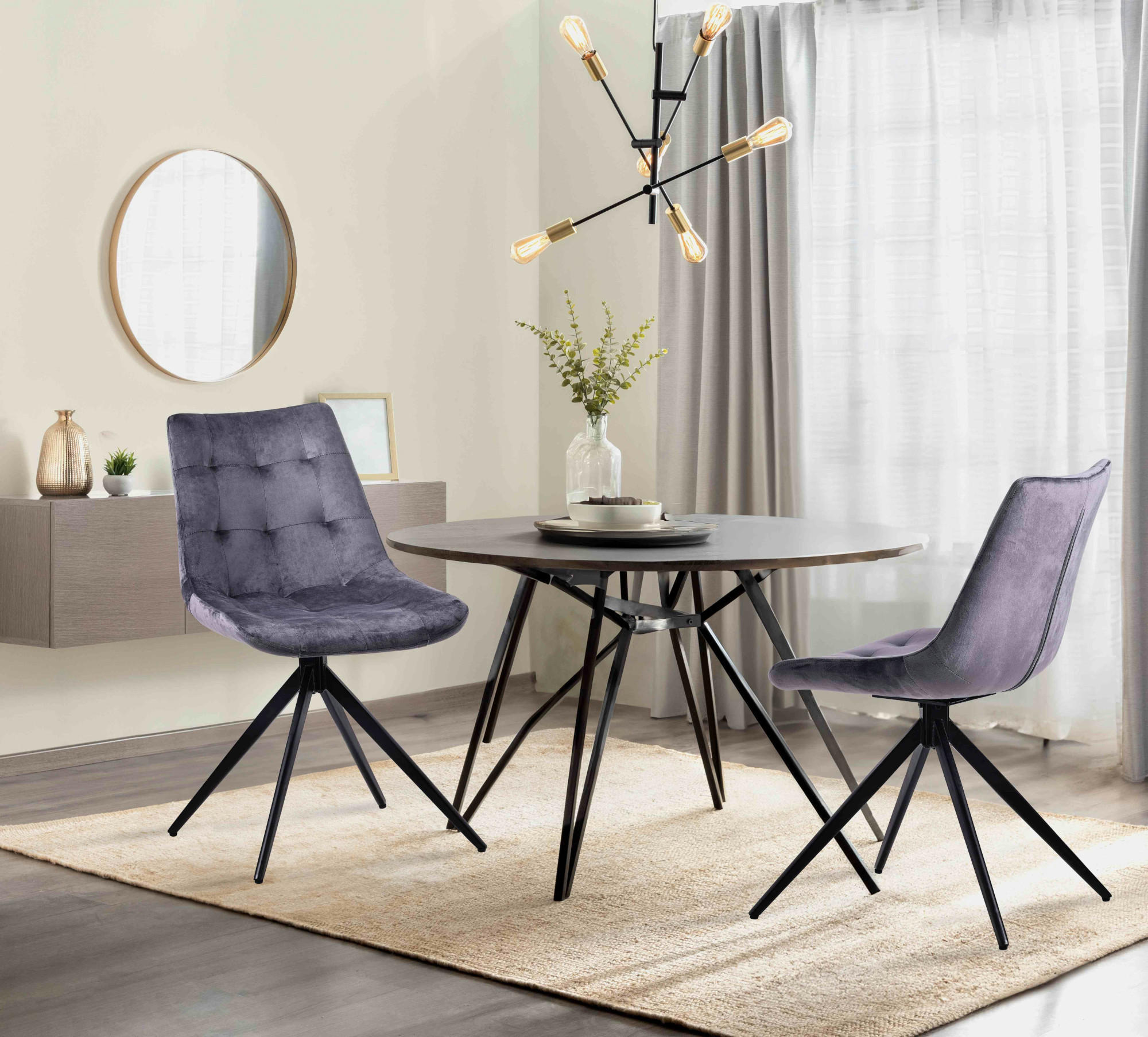 DREHSTUHL Samt dunkelgrau - Dunkelgrau/Schwarz, Textil/Metall (48/82/56cm) - CLP